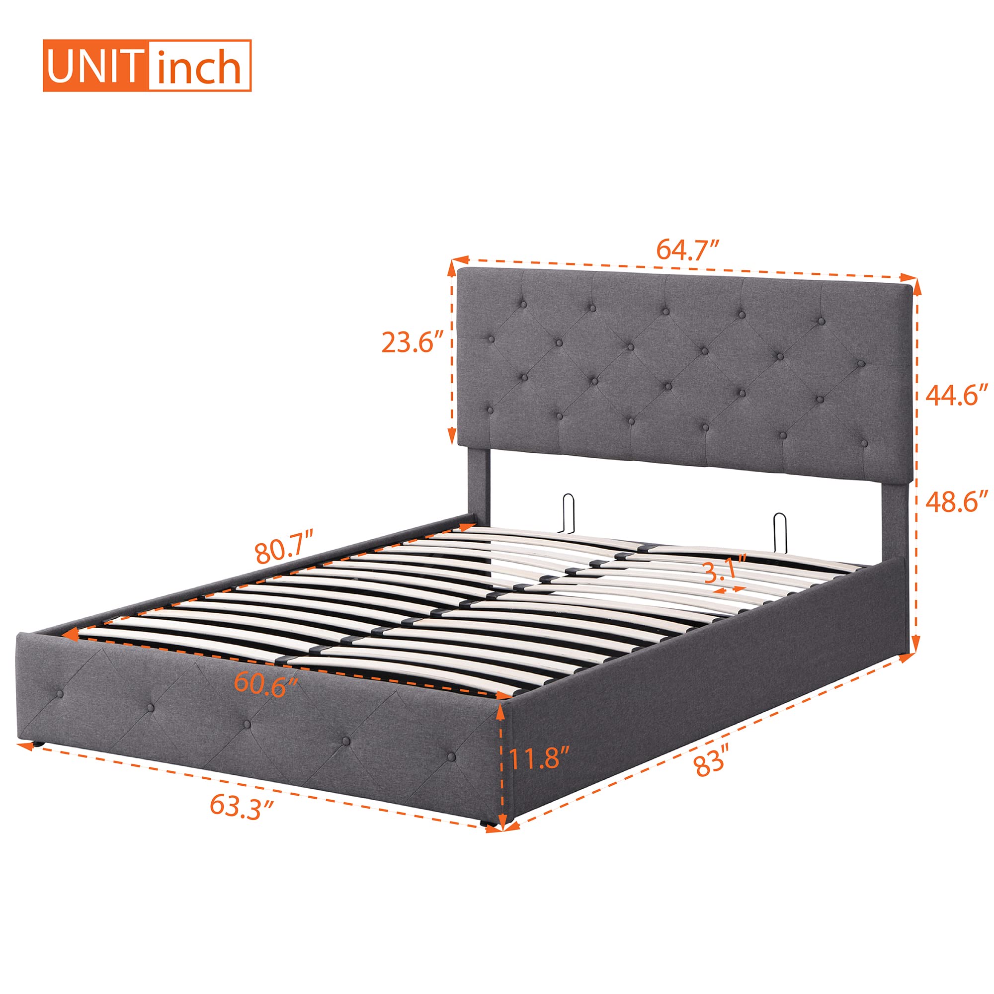 Merax Queen Size Upholstered Platform Bed with Storage - Hydraulic Lift System, Headboard & Gas Lift Storage - Grey Upholstered Bed Frame for Master Bedroom, Guest Room or Small Space Organization