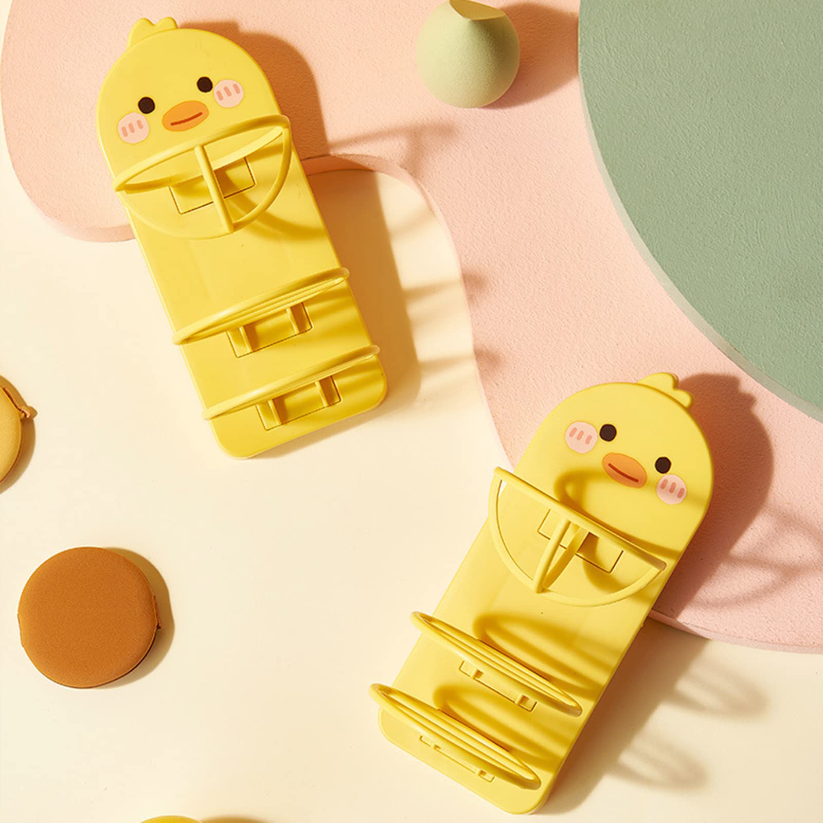 2PCS Cute Duck Makeup Sponge Holder - Cartoon Animal Adhesive Bathroom Organizer, No Drilling Traceless Vanity Shelf for Beauty Blender, Egg Powder Puff Drying Stand & Storage | Perfect for Makeup Vanity, Bathroom Counter & Travel Cosmetic Organization