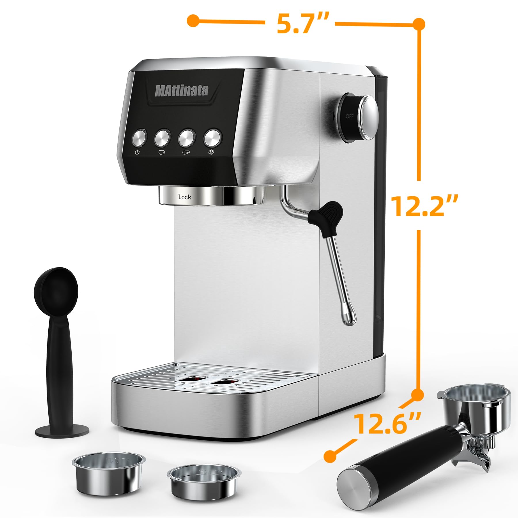 20Bar Compact Espresso Machine with Steam Milk Frother - Stainless Steel Coffee Maker for Cappuccino & Latte - Perfect for Home and Office Use - Mattino Ultra Espresso Maker for Coffee Lovers