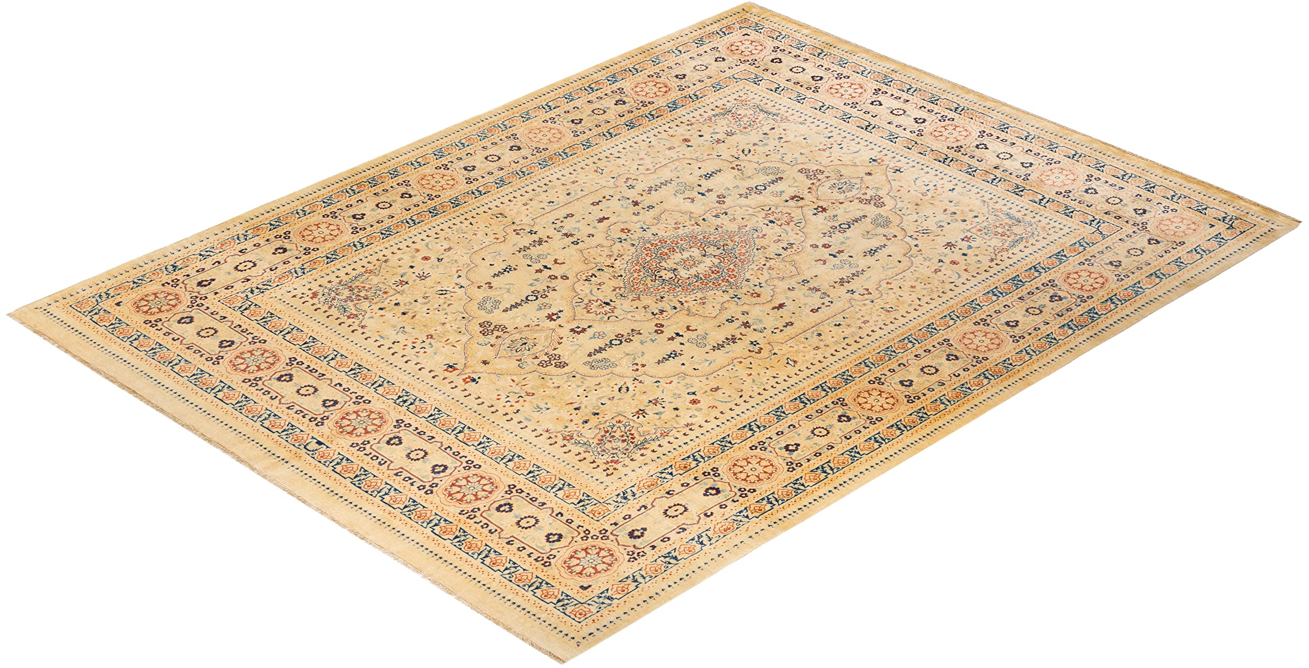 Handmade Wool Traditional Tribal Mogul Ivory 8x10 Area Rug - Unique Hand-Knotted Solo Rugs for Living Room, Bedroom & Home Decor