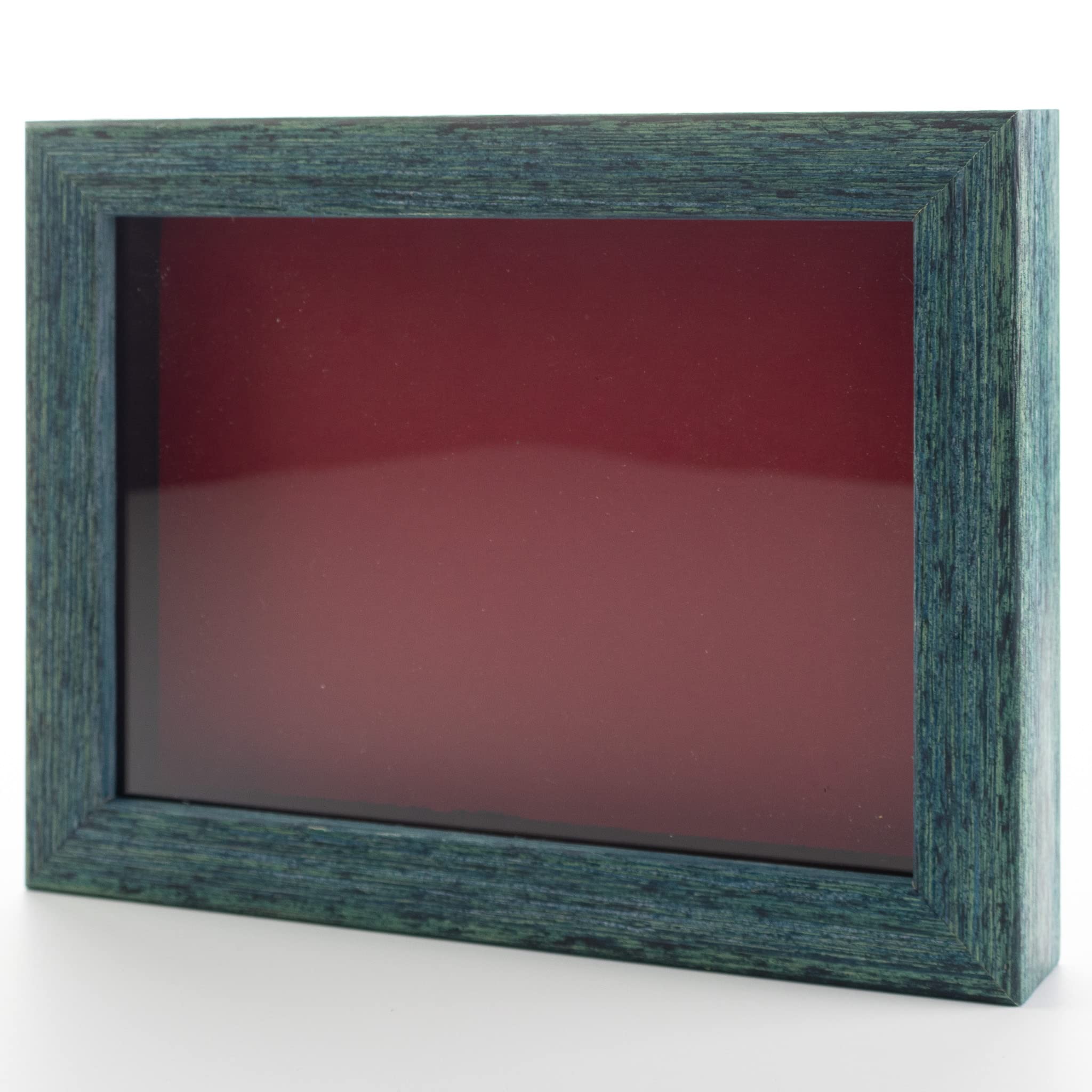 Rustic Blue 14x22 Shadow Box Frame - Solid Wood Display Case with Red Acid-Free Backing, UV Protective Acrylic & Hanging Hardware (3/4