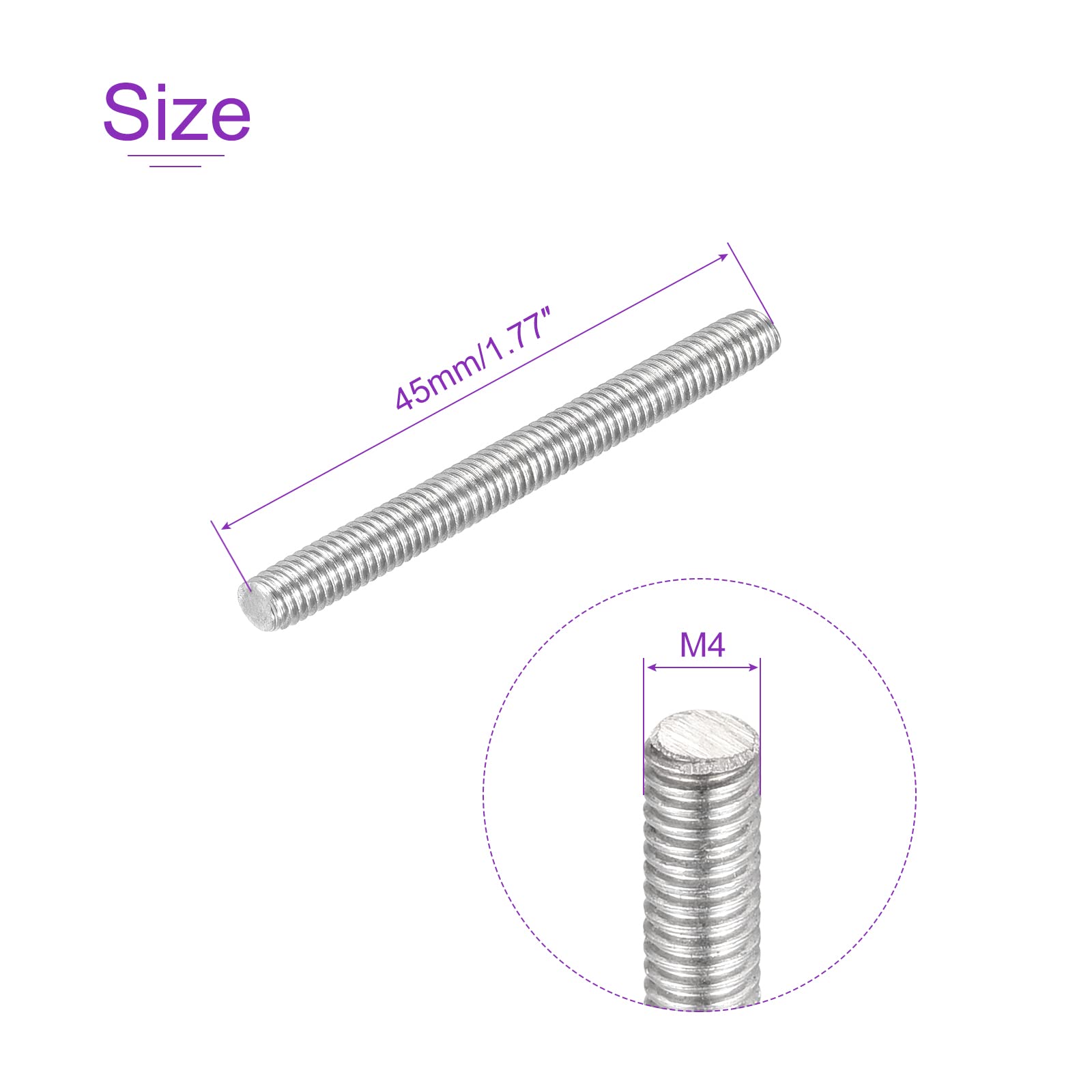 DMiotech 20 Pack M4 x 45mm 304 Stainless Steel Threaded Rods - for DIY Projects & Repairs