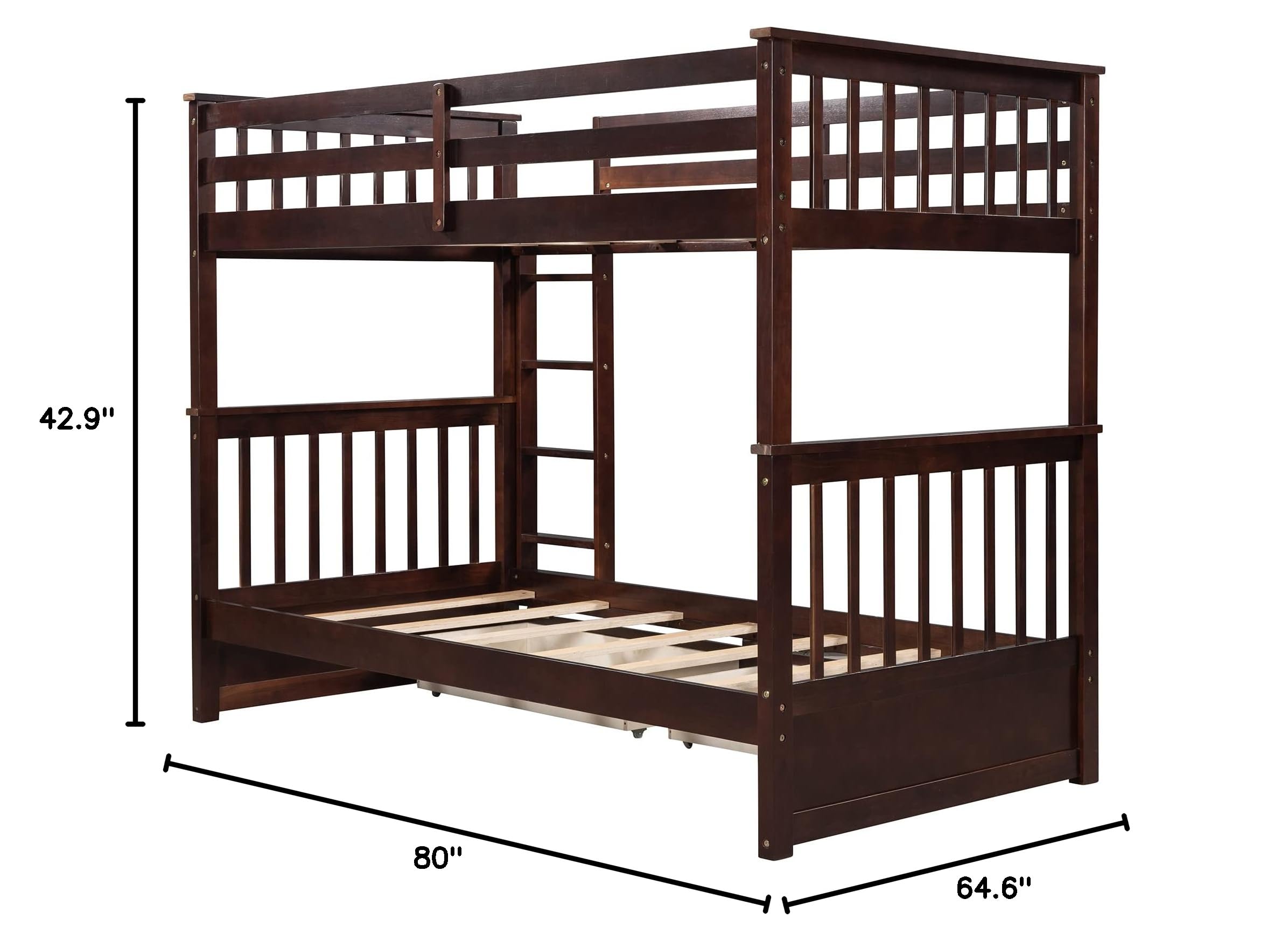Merax Twin Over Twin Bunk Bed Frame with 2 Storage Drawers & Safety Guard Rails - No Box Spring Required - Espresso Finish - Perfect for Kids' Bedrooms, Dorm Rooms & Space-Saving Home Furniture