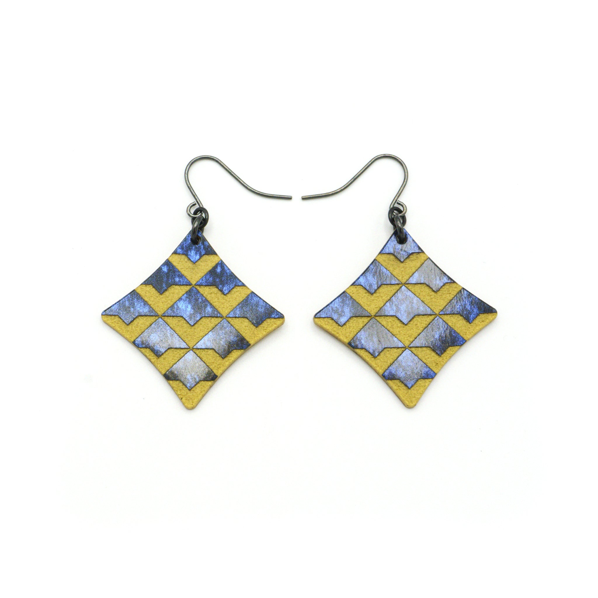 Celestial Blue & Gold Concave Diamond Acrylic Earrings – Elegant Statement Jewelry for Parties, Weddings & Everyday Wear