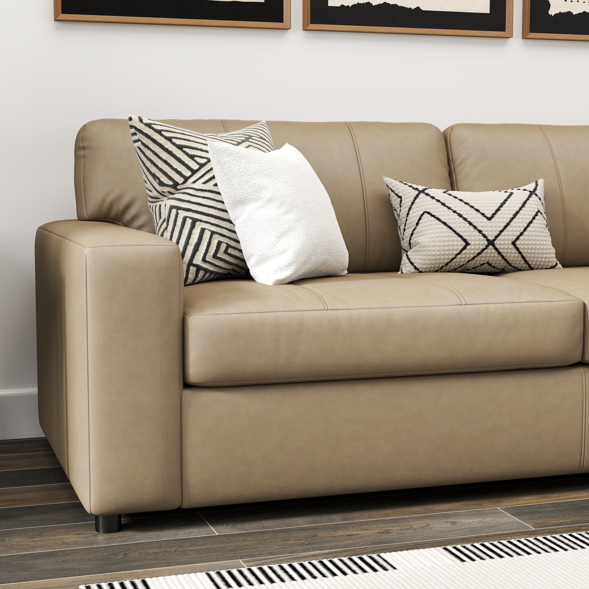 Roundhill Furniture Sakan Genuine Leather Upholstered Sofa - Modern Living Room Couch for Home, Office & Lounge Comfort
