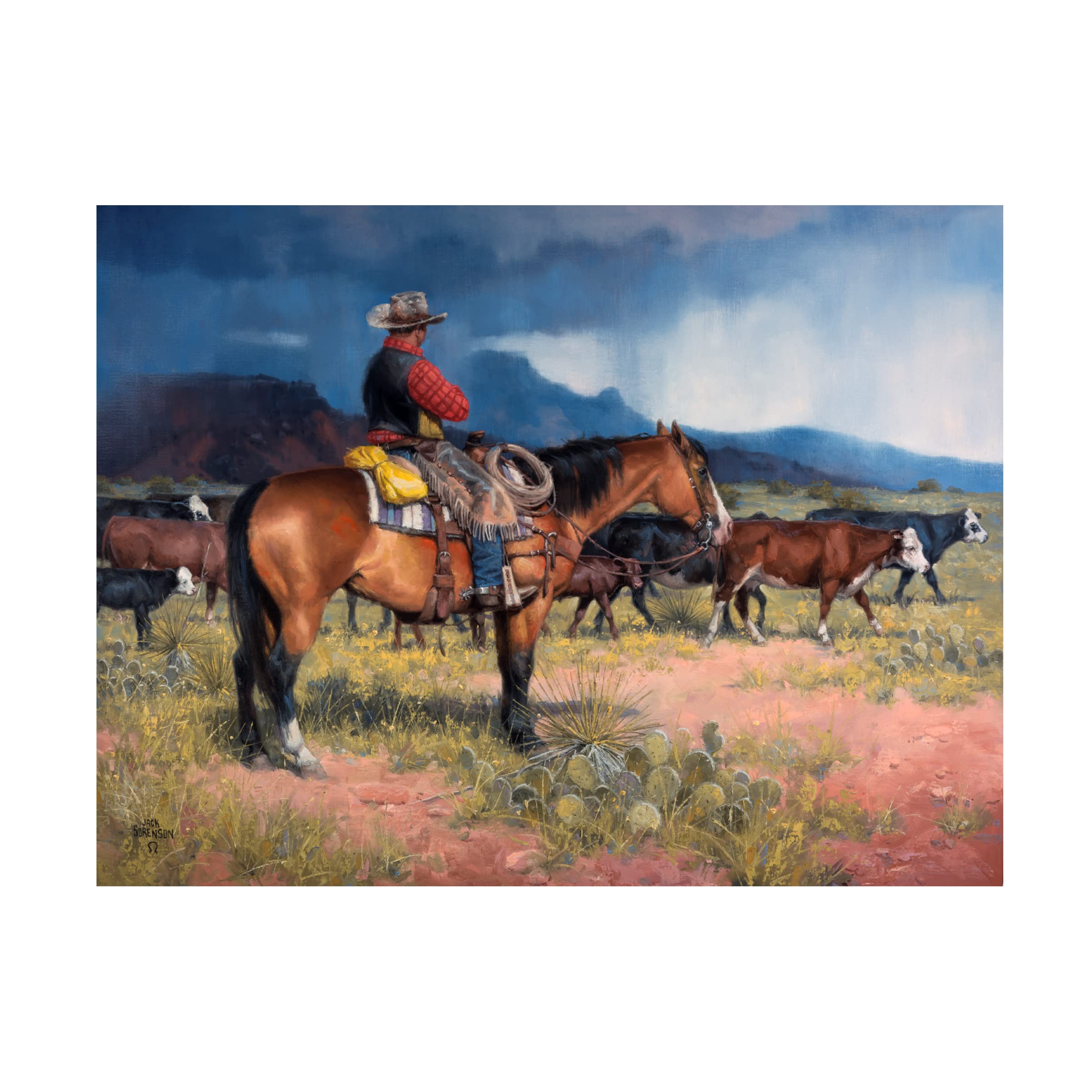 Jack Sorenson 'Twenty Years in The Saddle' Western Canvas Art Print - Cowboy & Horse Wall Decor for Living Room, Office & Ranch Style Homes