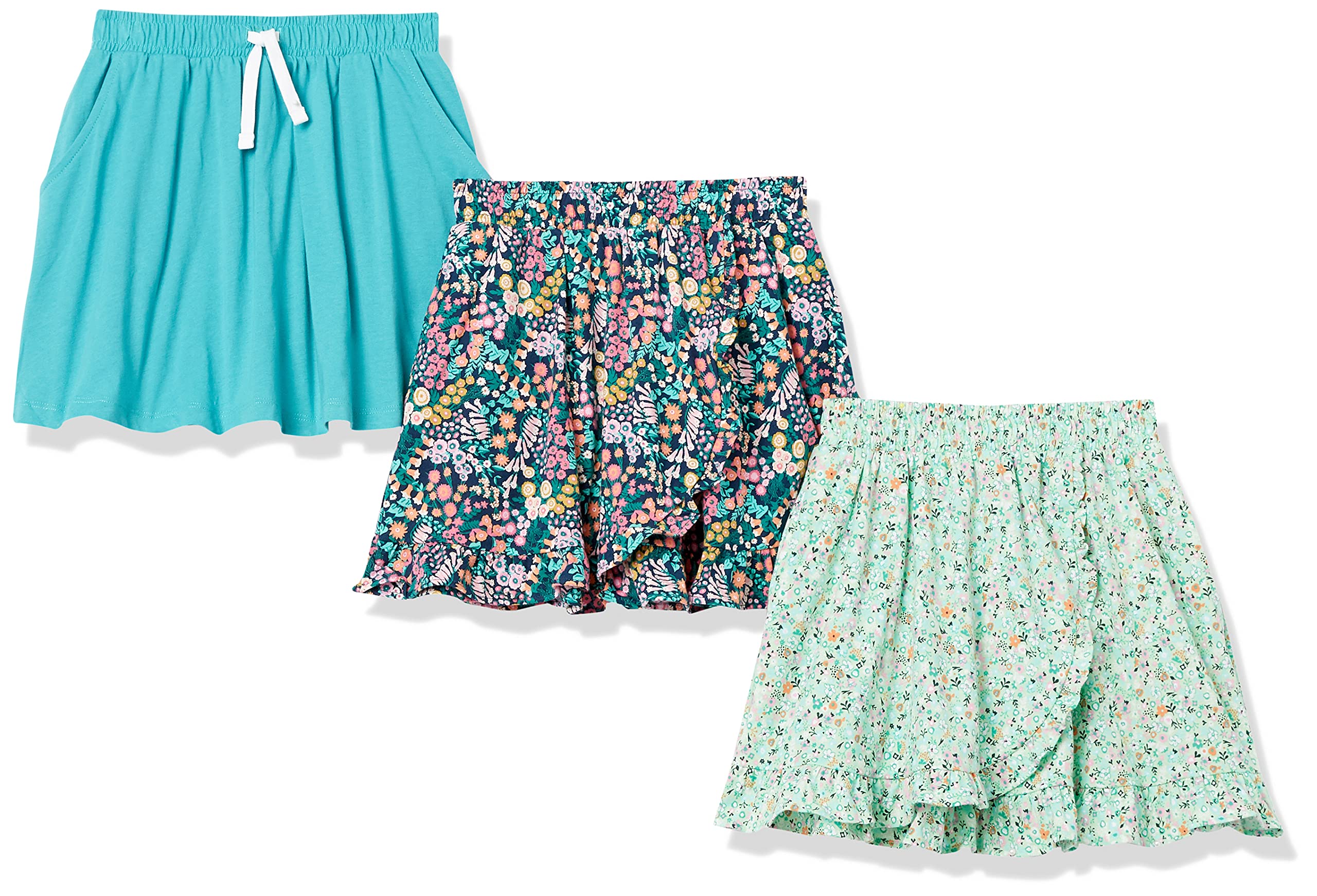 Amazon Essentials Girls and Toddlers' Knit Skorts 3-Pack - Soft Stretch Shorts with Skirt Overlay for Playdates, School & Summer Activities