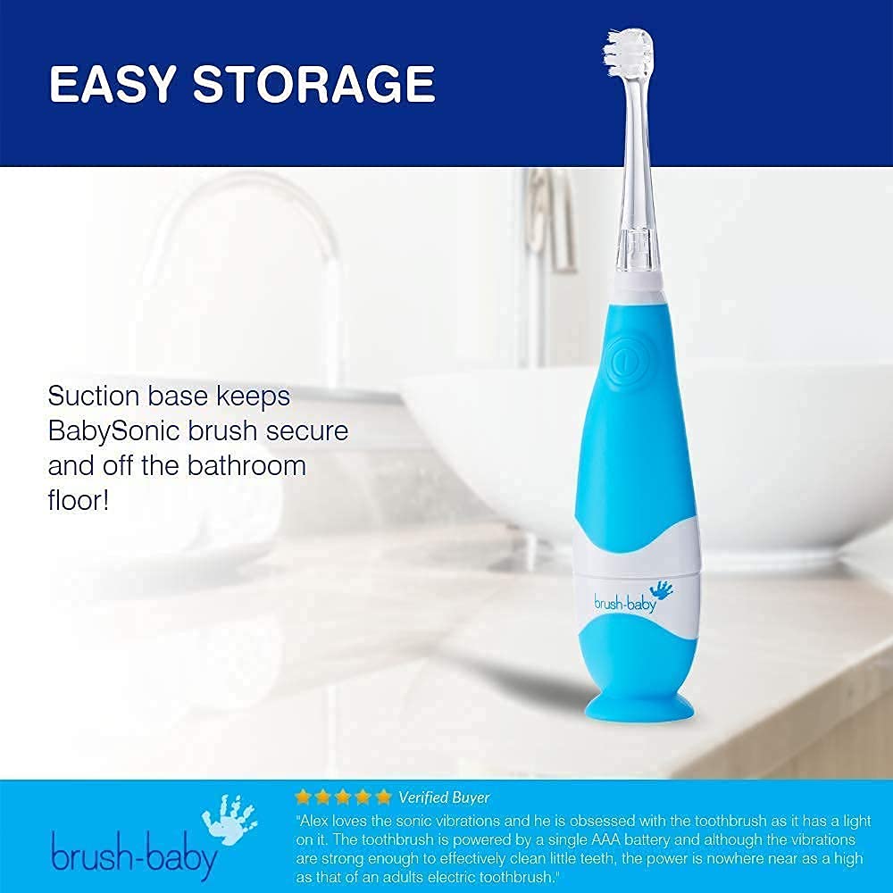 BabySonic Electric Toothbrush for Babies & Toddlers 0-3 Years - Soft Bristles, Suction Cup Base, 2-Minute Timer, Waterproof Design - Perfect for Gentle Oral Care & Early Brushing Habits Development