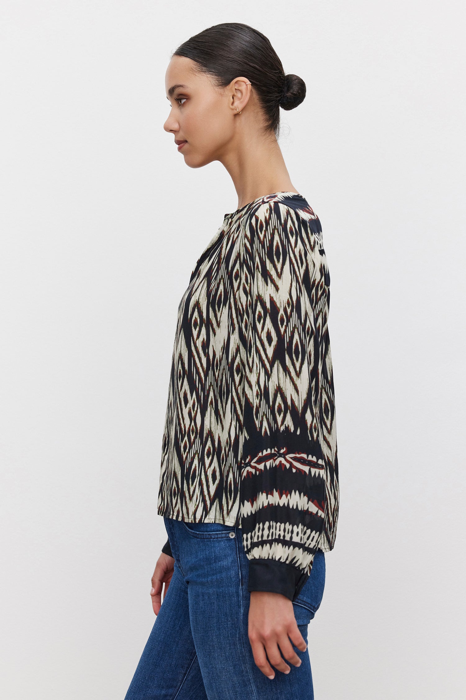 ABRIELLE IKAT Viscose Long Sleeve Blouse - Women's Flowy Boho Chic Shirt for Casual Wear & Office Outfits