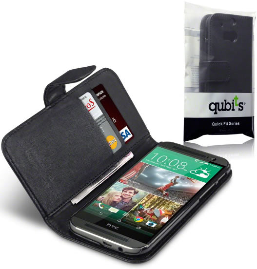 HTC One M8 Wallet Case - Slim Protective Cover with Card Slots & RFID Blocking - Black - Perfect for Business, Travel & Everyday Use