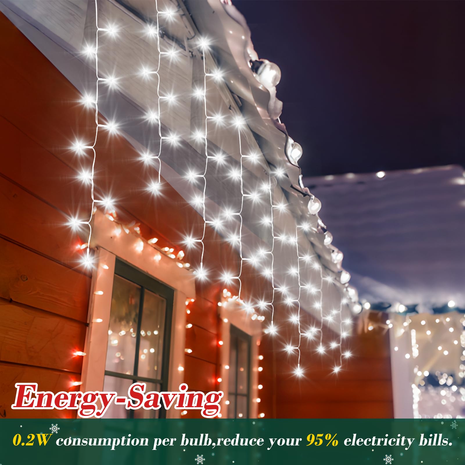 XURISEN 132ft Outdoor Christmas Lights - 1280 LED Fairy String Lights with 240 Drops, 8 Lighting Modes, Waterproof & Timer Memory Function - Perfect for Christmas Decor, Holiday Party, Wedding, Garden & Patio Lighting (Cool White)