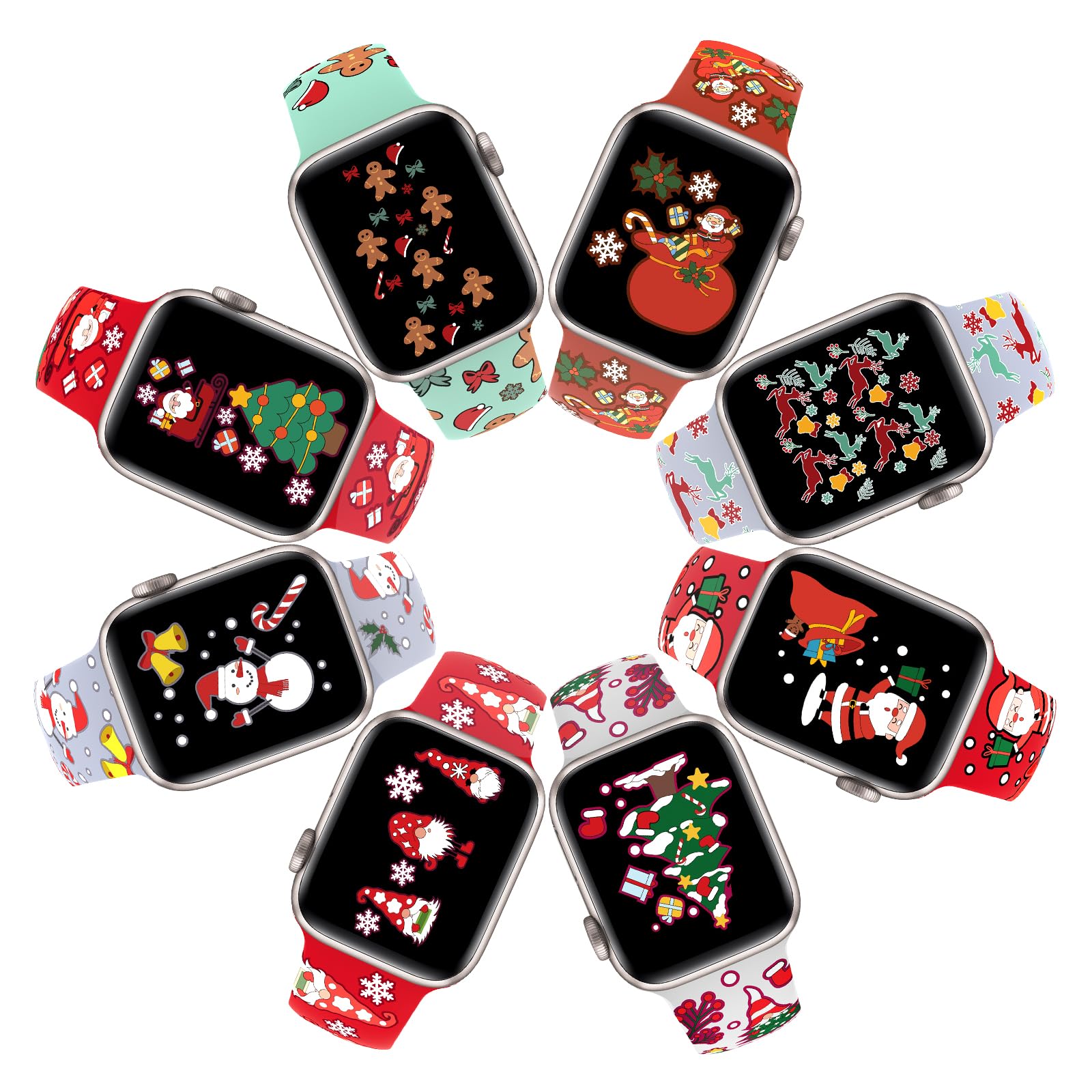 Christmas Silicone Watch Bands Compatible with Apple Watch 38mm 40mm 41mm 42mm 44mm 45mm 49mm - Soft Printed Wristband for iWatch Series 9/8/SE/7/6/5/4/3/2/1/Ultra - Holiday Gift for Women & Men - Perfect for Workouts, Daily Wear & Christmas Festivities
