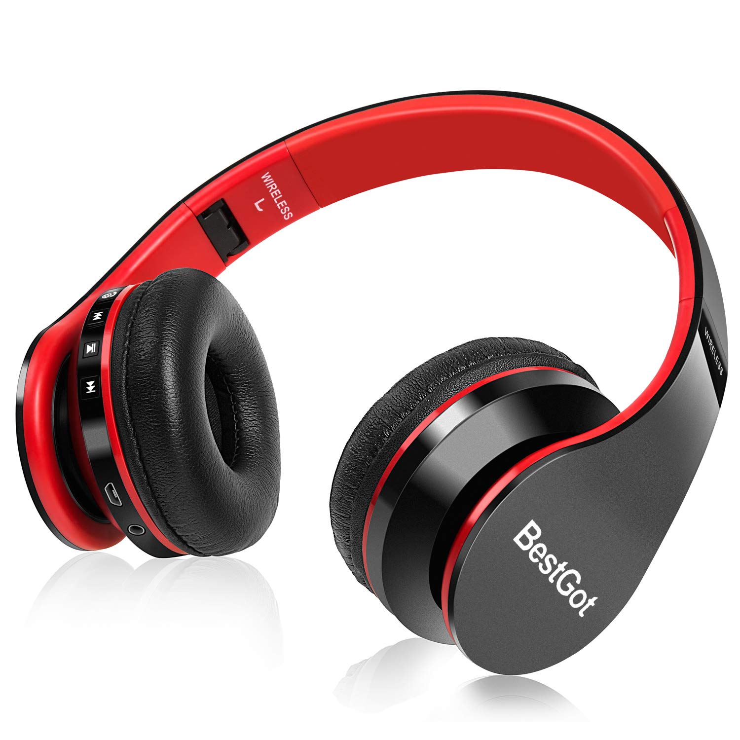 BestGot BT6002 Kids Bluetooth Headphones - Wireless Foldable Headset for Boys & Girls, Compatible with iPhone, Android, TV, PC, Laptop (Black/Red) - Perfect for Online Classes, Gaming & Travel
