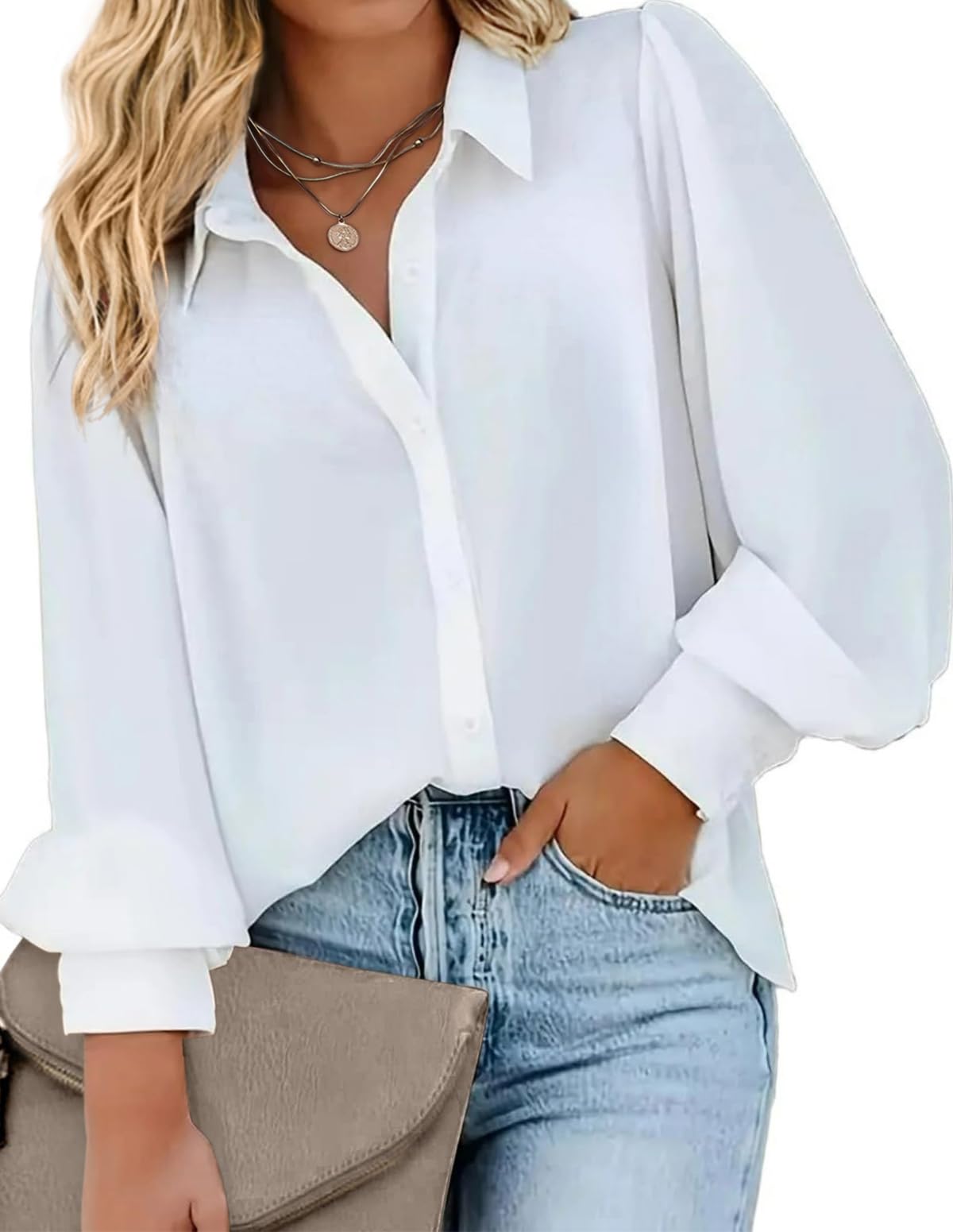 IN'VOLAND Women's Plus Size Floral Print Long Sleeve Button Down Blouse - Boho Hawaiian Shirt for Work, Office & Casual Wear