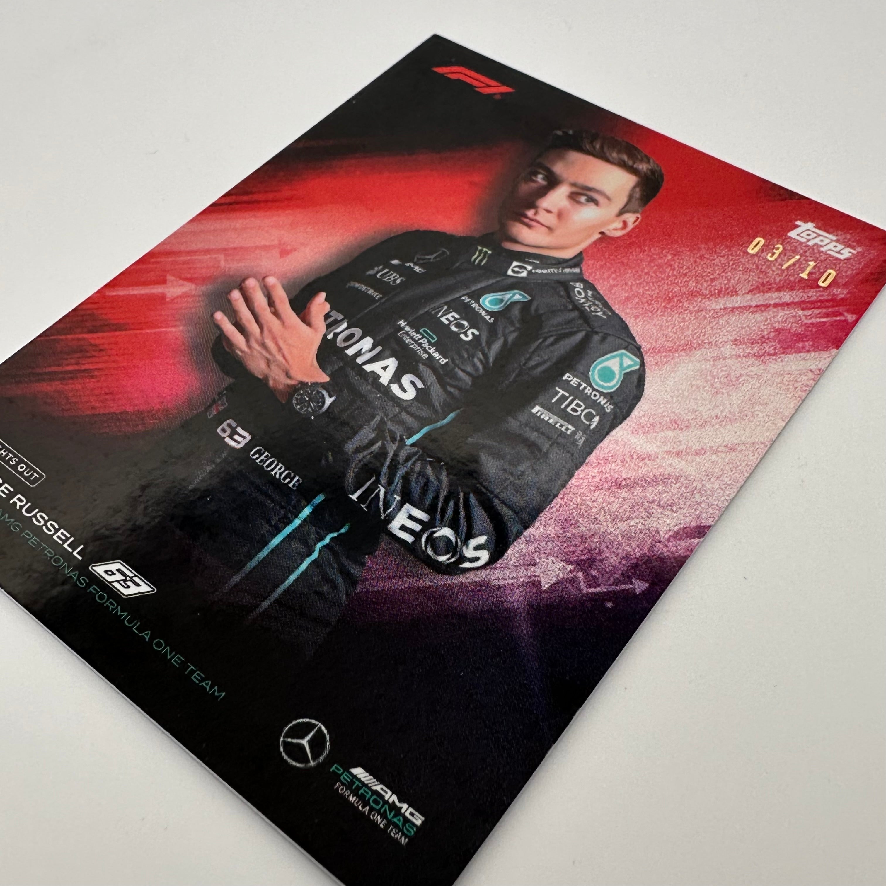 2022 Topps Lights Out George Russell #3/10 Red - Limited Edition Trading Card for Collectors & Fans - Perfect for Sports Memorabilia Displays, Fantasy Leagues & Gift Giving