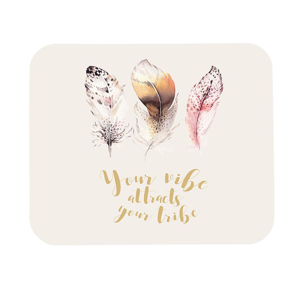 EKOBLA Hand-Drawn Boho Tribal Mouse Pad - Non-Slip Rubber Base Gaming Mousepad for PC & Laptop (9.5x7.9 Inch) - Feather Design with Funny Quote in Bright Colors | Perfect for Office, Home & Gaming Setup