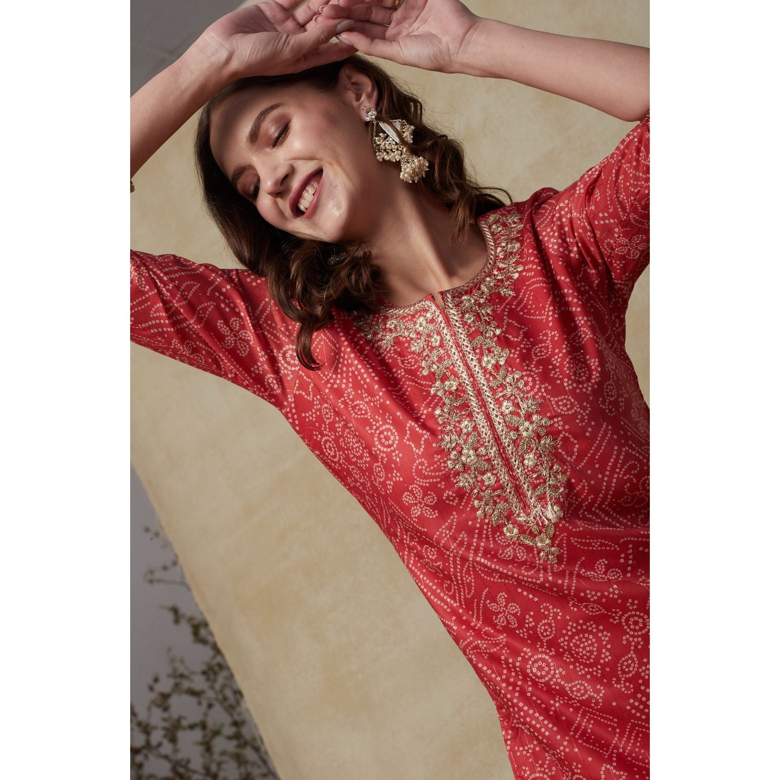 Elegant Pink Bandhini Kurta with Gotta Patti Embroidery - Traditional Indian Ethnic Wear for Women | Perfect for Festivals, Weddings & Cultural Events