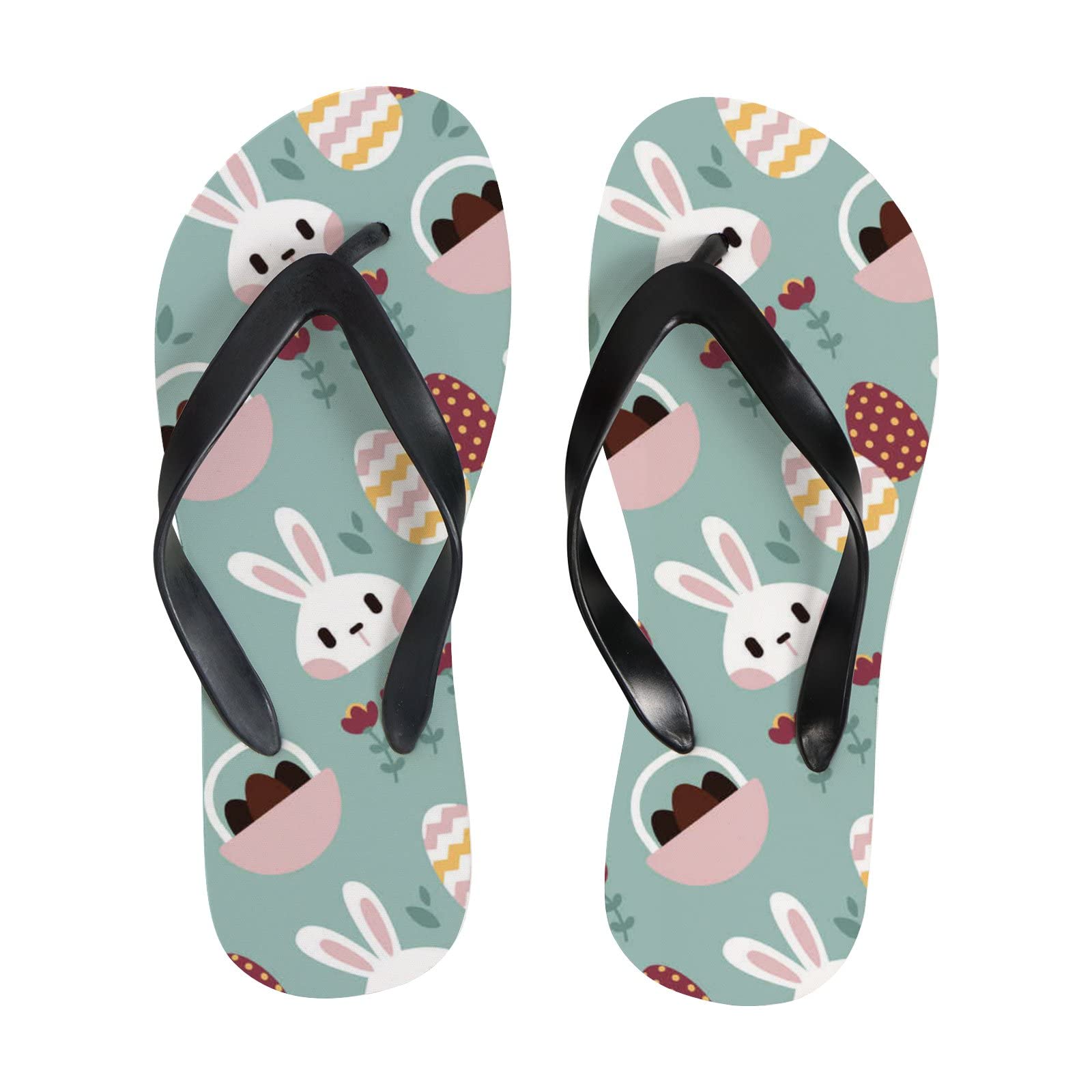 Happy Easter Flip Flops - Green Slide Sandals for Women & Men | Summer Beach Slippers, Casual Thong Sandals with Non-Slip Yoga Mat Sole | Perfect for Pool, Vacation, and Outdoor Activities