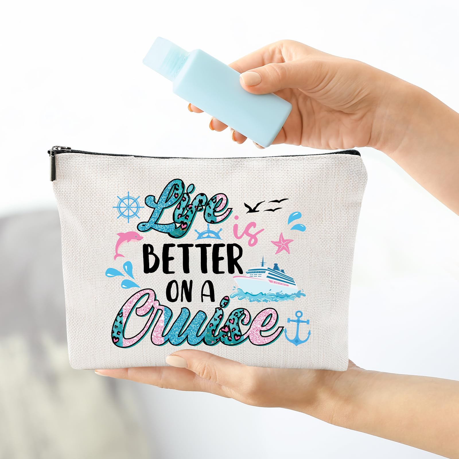 Unique Cruise-Themed Cosmetic Bags for Women - Waterproof Vacation Makeup Organizer | Perfect Gift for BFF Birthday, Summer Travel & Beach Essentials | Ideal for Cruise Vacations, Beach Trips & Travel Accessories