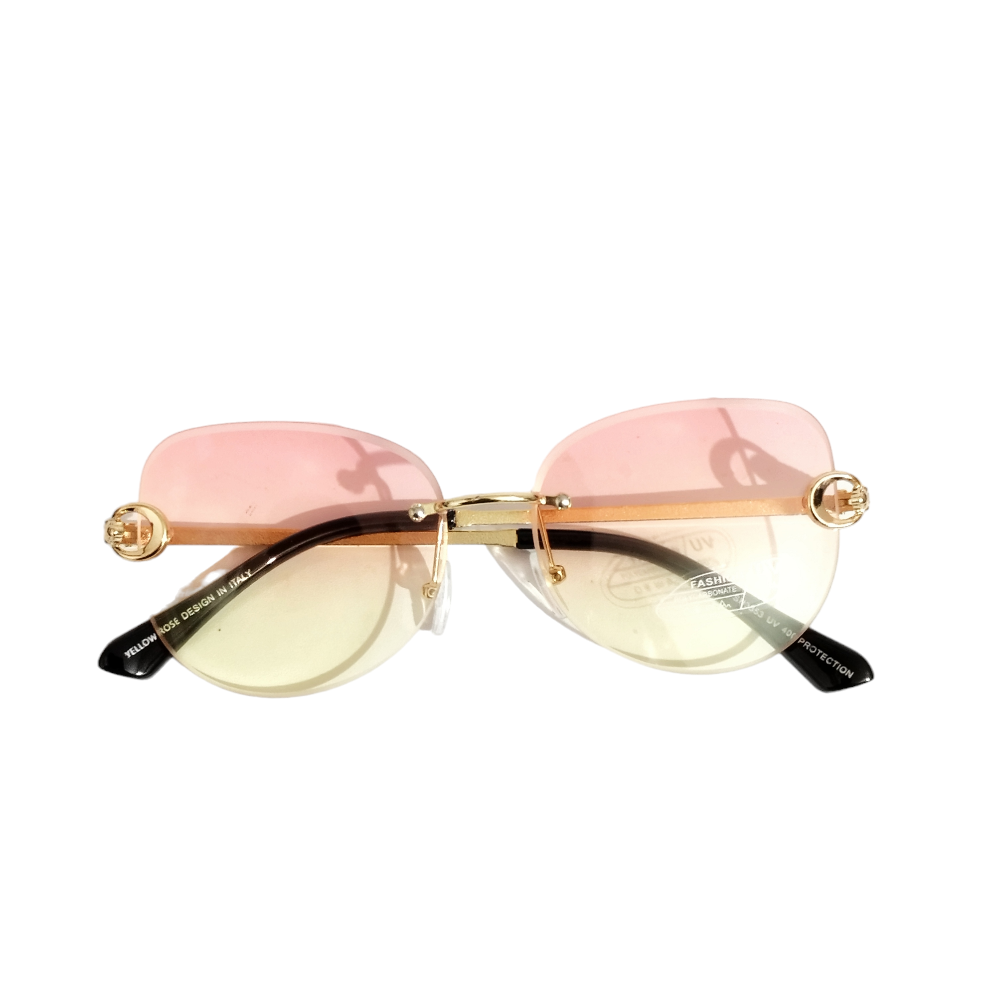 Trendy Pink Yellow Gradient Rimless Sunglasses for Women - UV Protection, Lightweight & Stylish - Perfect for Beach, Driving & Outdoor Activities