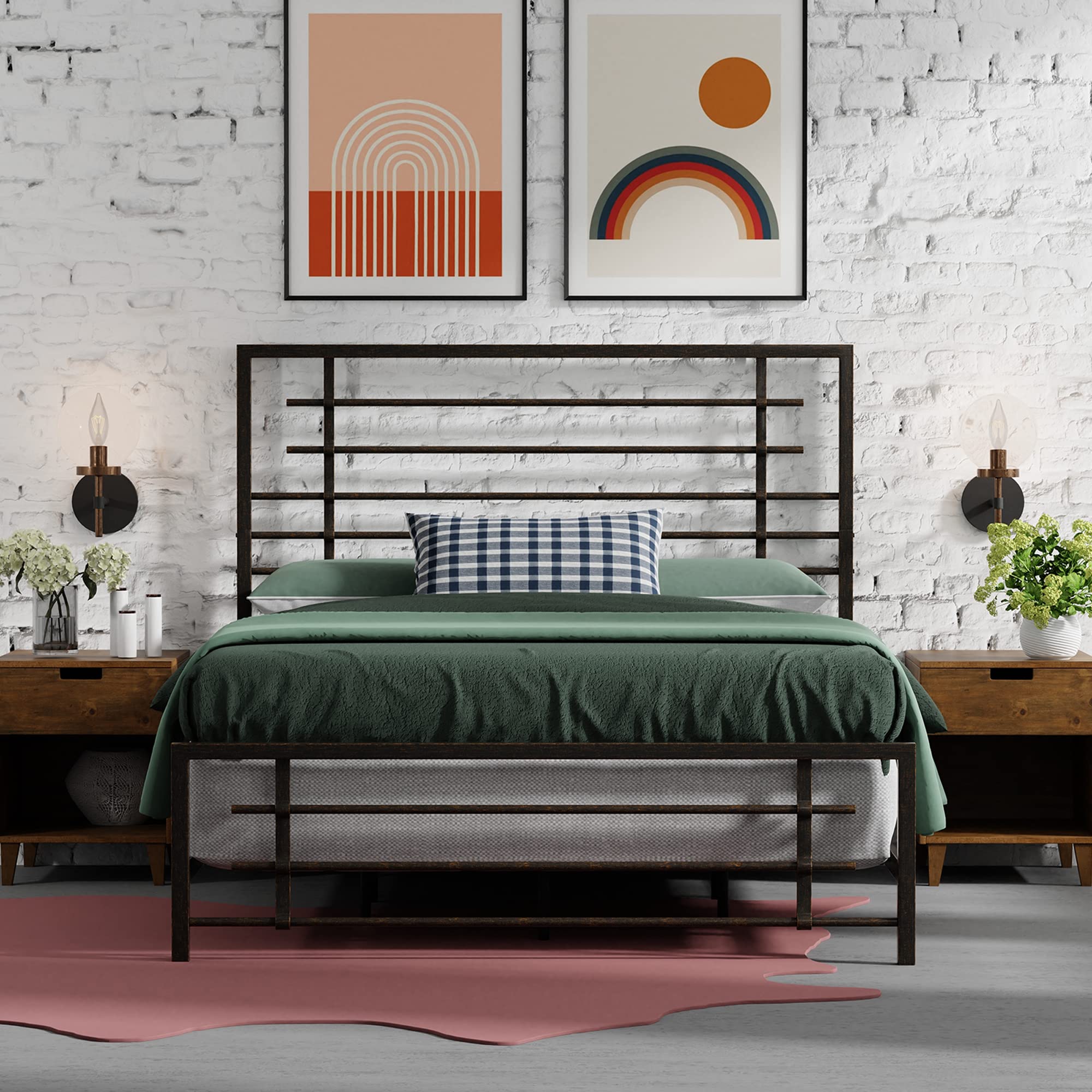 eLuxurySupply King Size Metal SNAP Bed Frame - Carbon Steel Construction with Rustic Pewter Finish - Easy Assembly Folding Bed Frame with Headboard & Footboard - Sturdy Steel Bed Base for Master Bedroom, Guest Room or Dorm