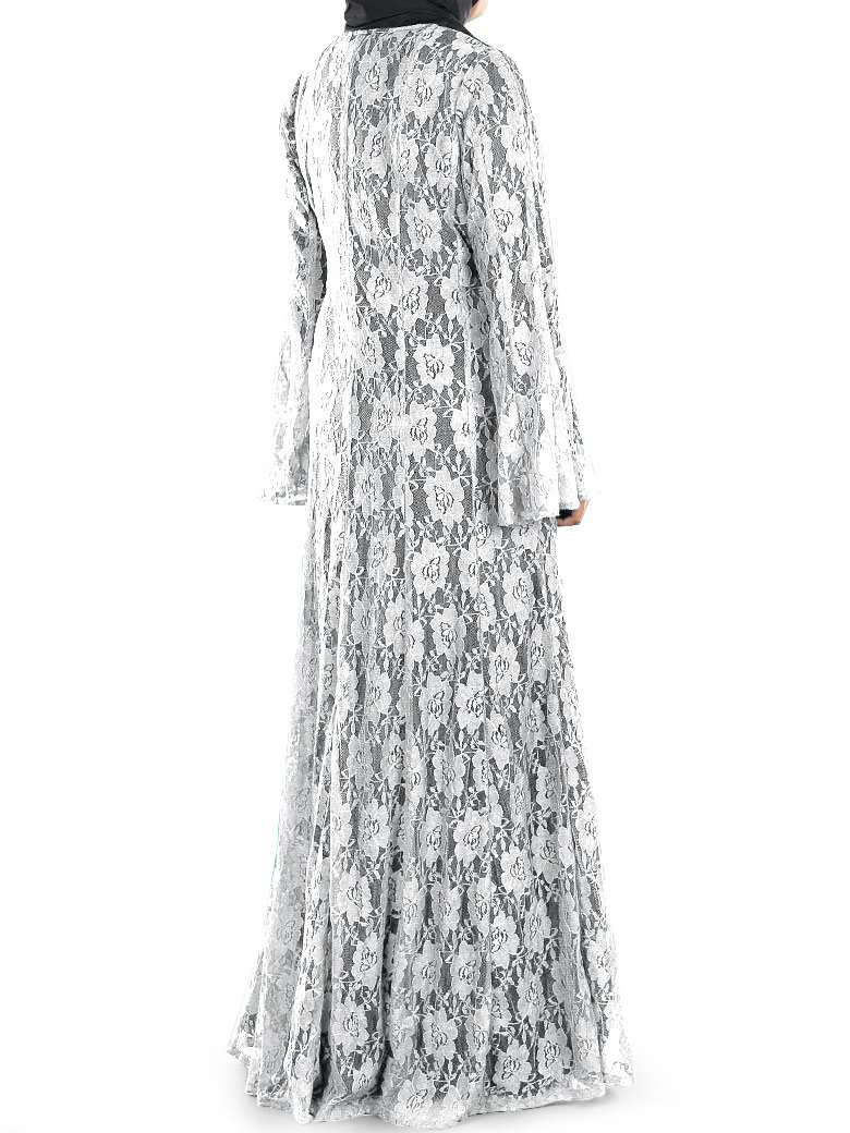 Elegant White Floral Lace Abaya Dress - Modest Islamic Fashion for Women - Perfect for Prayer, Weddings & Special Occasions