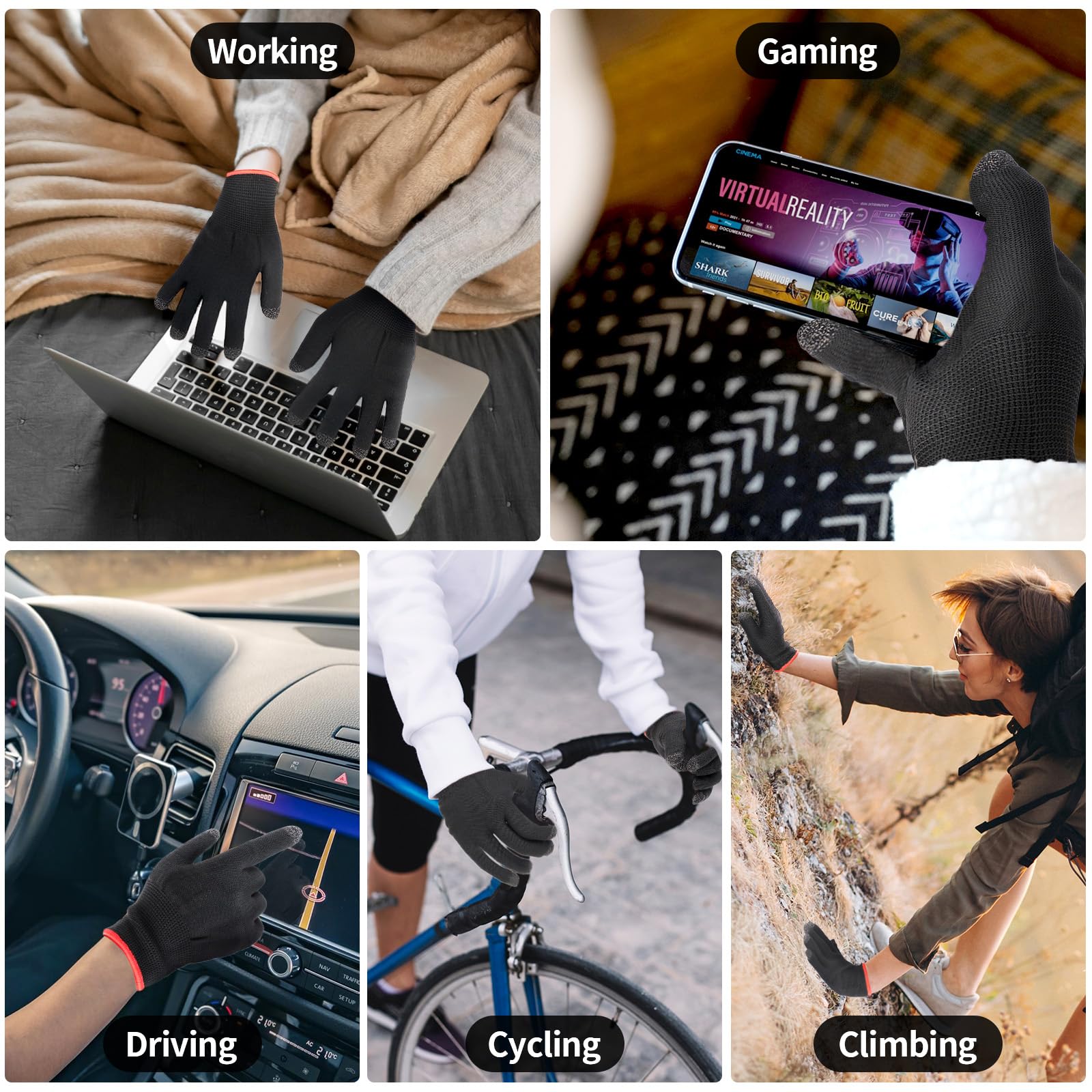 Touch Screen Gloves - Highly Sensitive Seamless Anti-Slip Breathable Gaming Gloves for Sweaty Hands | Perfect for Winter Sports, Smartphone Use & Outdoor Activities