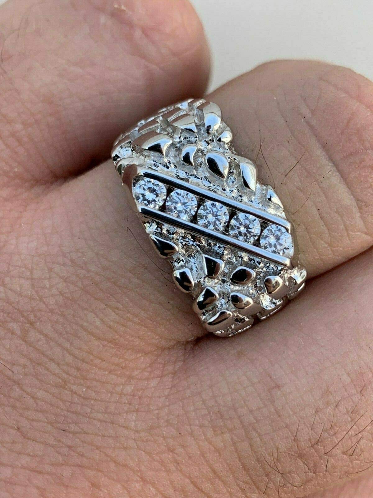 925 Sterling Silver Men's Nugget Ring - Iced Out Pinky or Ring Finger Jewelry - Size 7-13 - Perfect for Gifts, Weddings & Everyday Wear