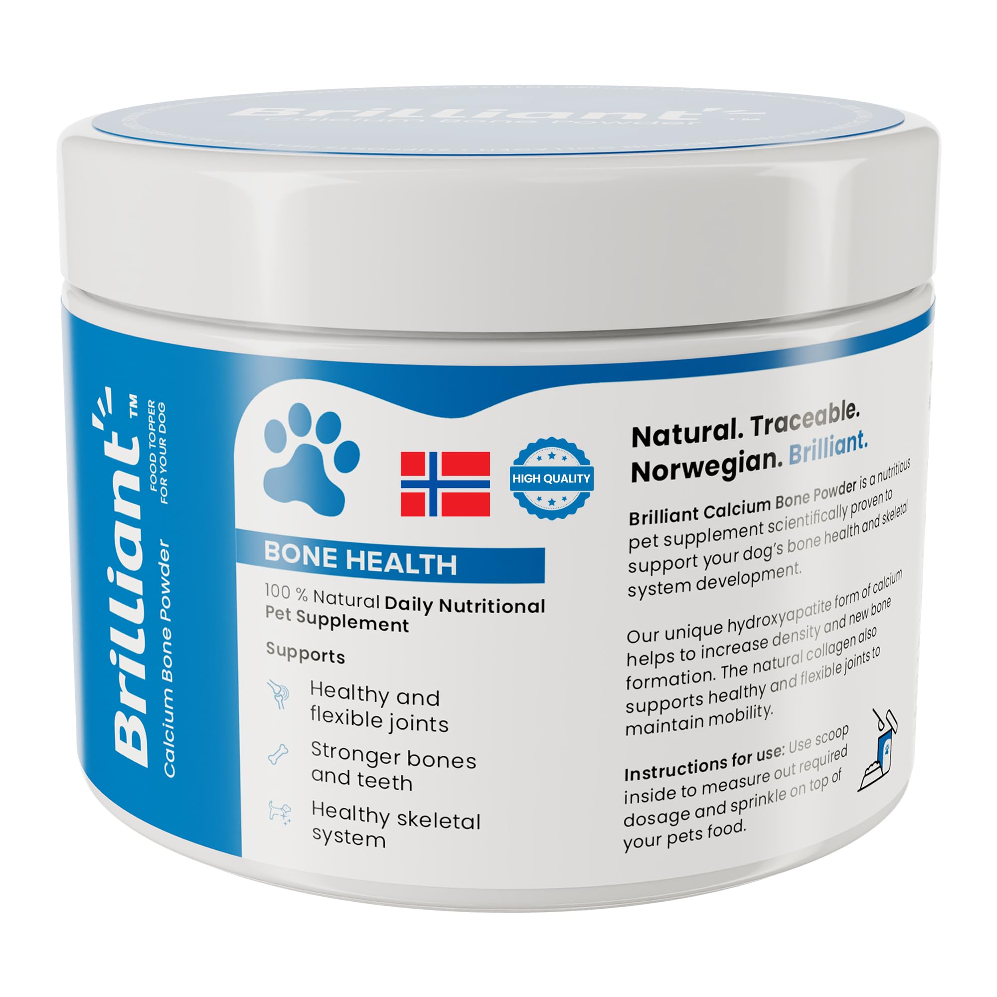 Premium 100% Natural Calcium Hydroxyapatite Powder for Dogs - Bioavailable Bone & Joint Supplement with Collagen | Low-Fat Calcium Bone Meal for Strong Bones & Healthy Joints | Ideal for Senior Dogs & Active Pets (200g) | Supports Mobility & Bone Health for Daily Wellness