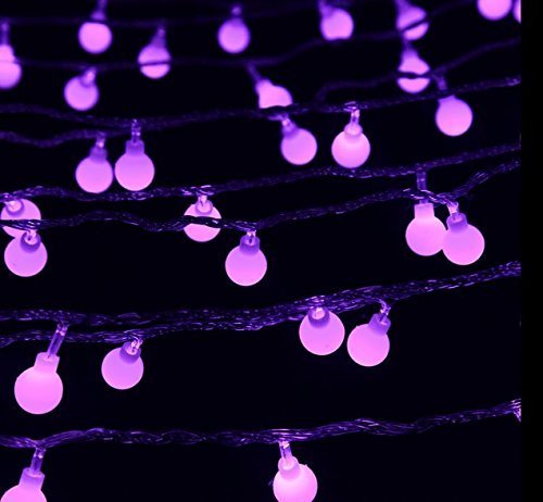 DINOWIN Solar Powered 50 LED Ball String Lights - 23ft/7M Waterproof Fairy Lights for Outdoor Garden, Lawn, Yard, Fence & Christmas Tree Decorations (Purple) | Perfect for Patio Parties, Weddings & Holiday Lighting