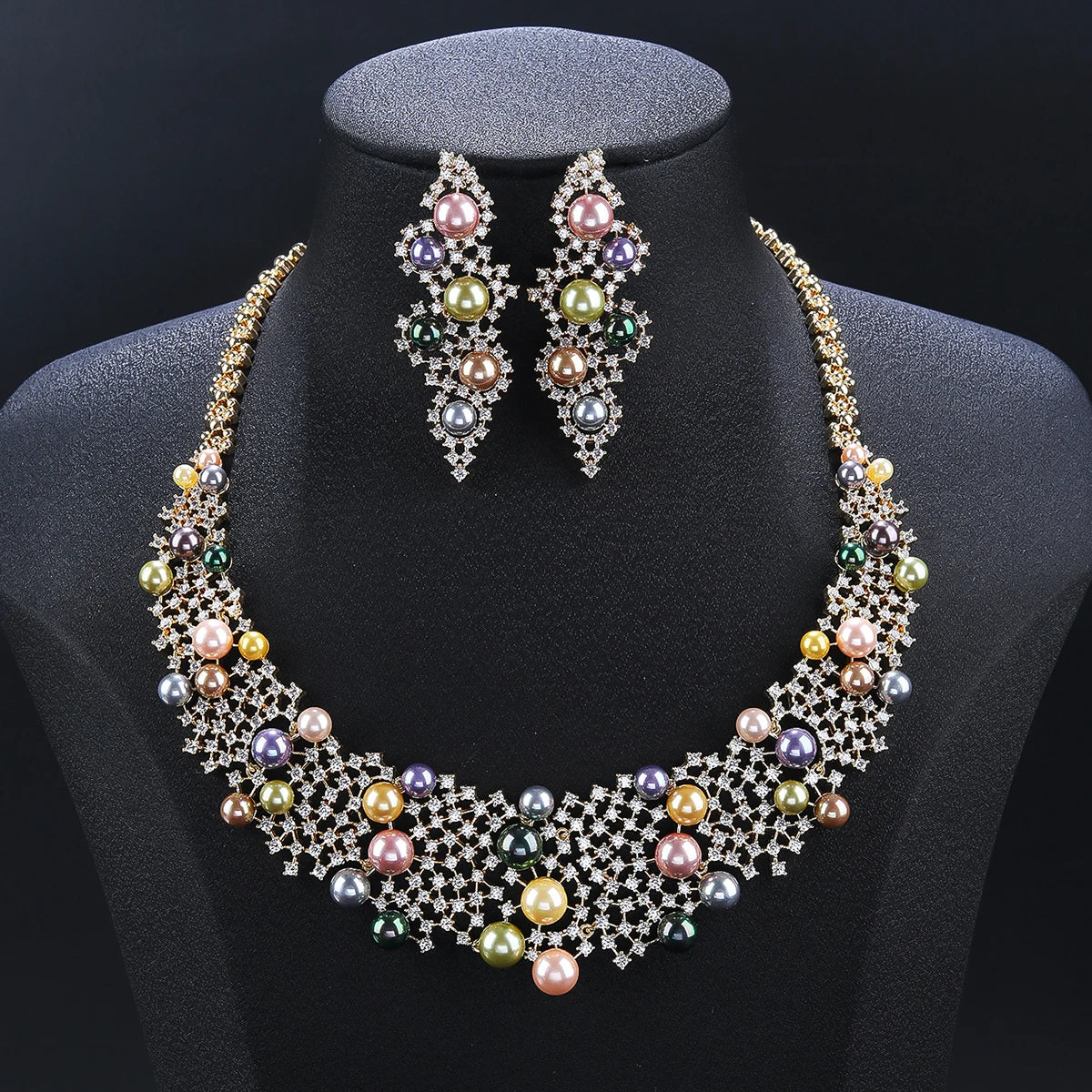 Elegant Bridal Jewelry Set - Pearl & Cubic Zirconia Necklace and Earrings Set for Women | Wedding, Party, Prom, Anniversary Gift | CN11546