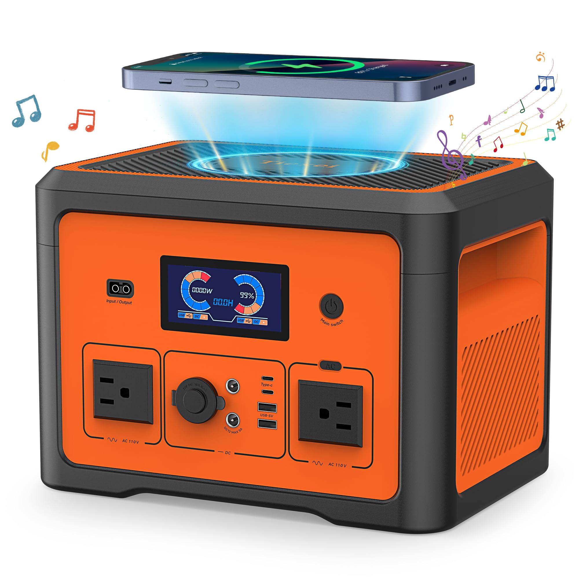 665.6Wh Portable Power Station with 1800W Peak - Solar Generator with UPS Battery Backup, Surge Protector & 10 Outlets - Bluetooth Speaker & LED Lights - Ideal for Home Backup, Camping, RV Travel, CPAP Machines & Outdoor Adventures