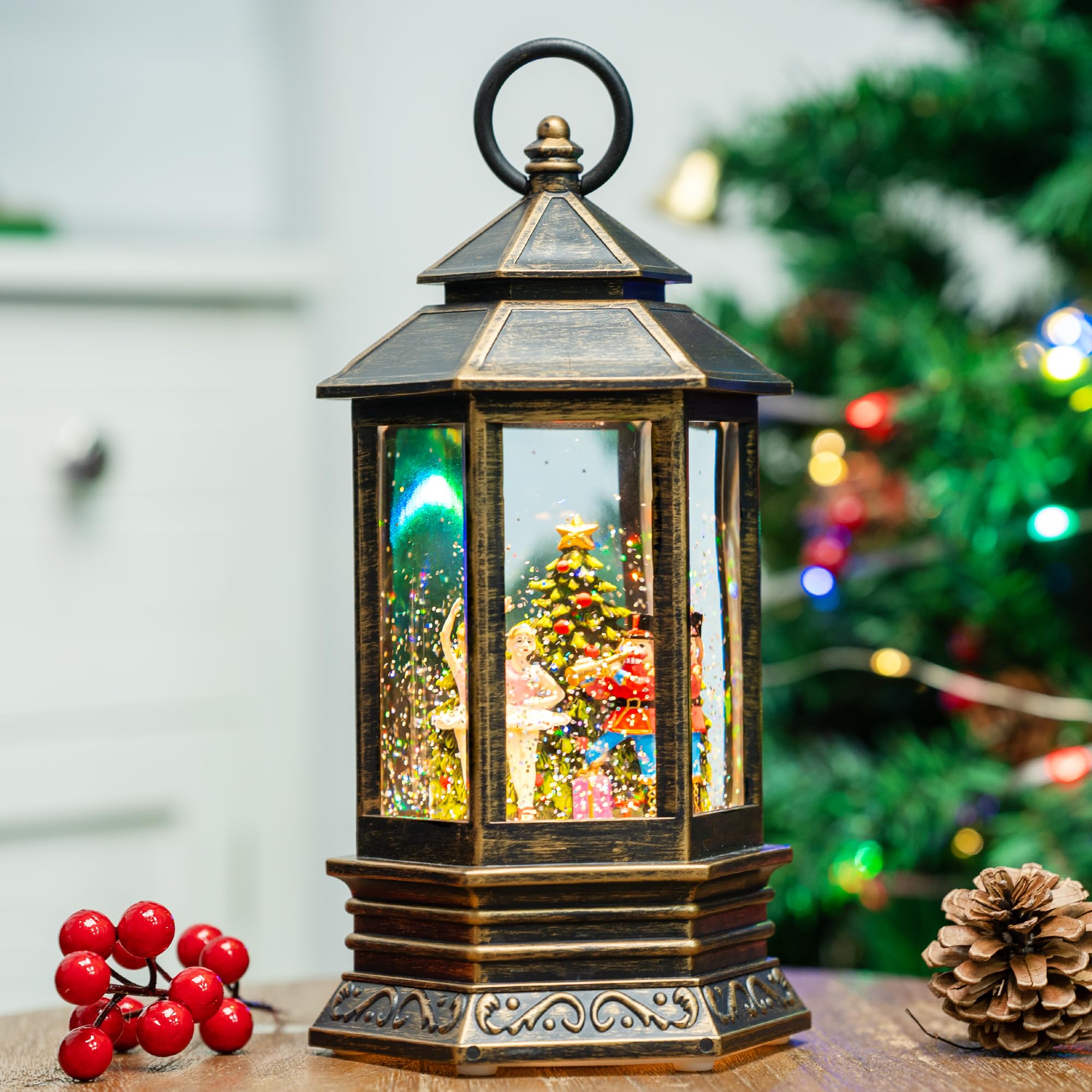 Christmas Nutcracker Snow Globe Lantern with Music & 6H Timer - USB/Battery Operated LED Walnut Soldier Decor for Holiday Home, Party & Gift Giving | Perfect for Mantel, Tabletop & Christmas Tree Decorations