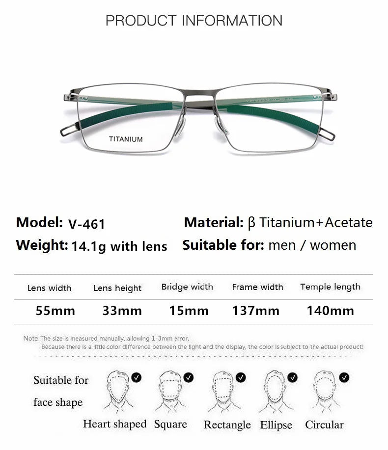 Aimee Women's Full Rim Square Screwless Titanium Eyeglasses Frame 94461 - Lightweight & Durable for Work, Reading & Fashion
