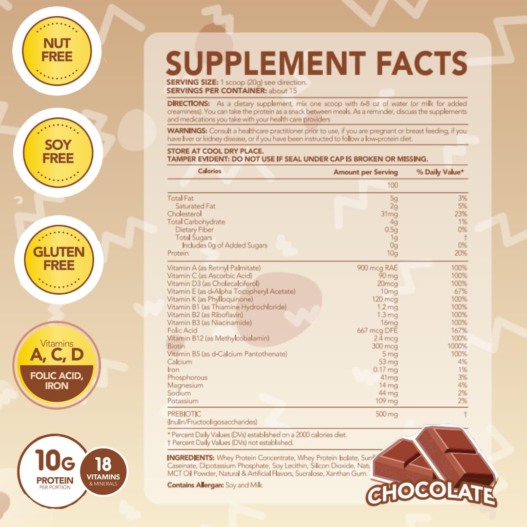 Chocolate Protein Shake Powder for Kids - Healthy Growth & Muscle Development - Weight Gain Support - Perfect for Breakfast, After-School Snacks & Sports Nutrition
