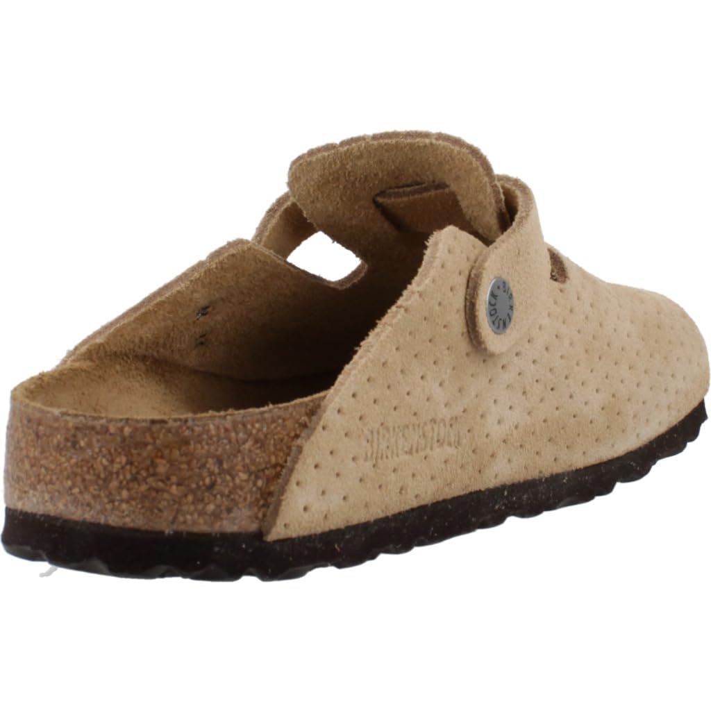 Birkenstock Boston Soft Footbed Clogs for Women - Suede Embossed Dots in Beige | Comfortable House Shoes for Relaxing at Home & Casual Outings