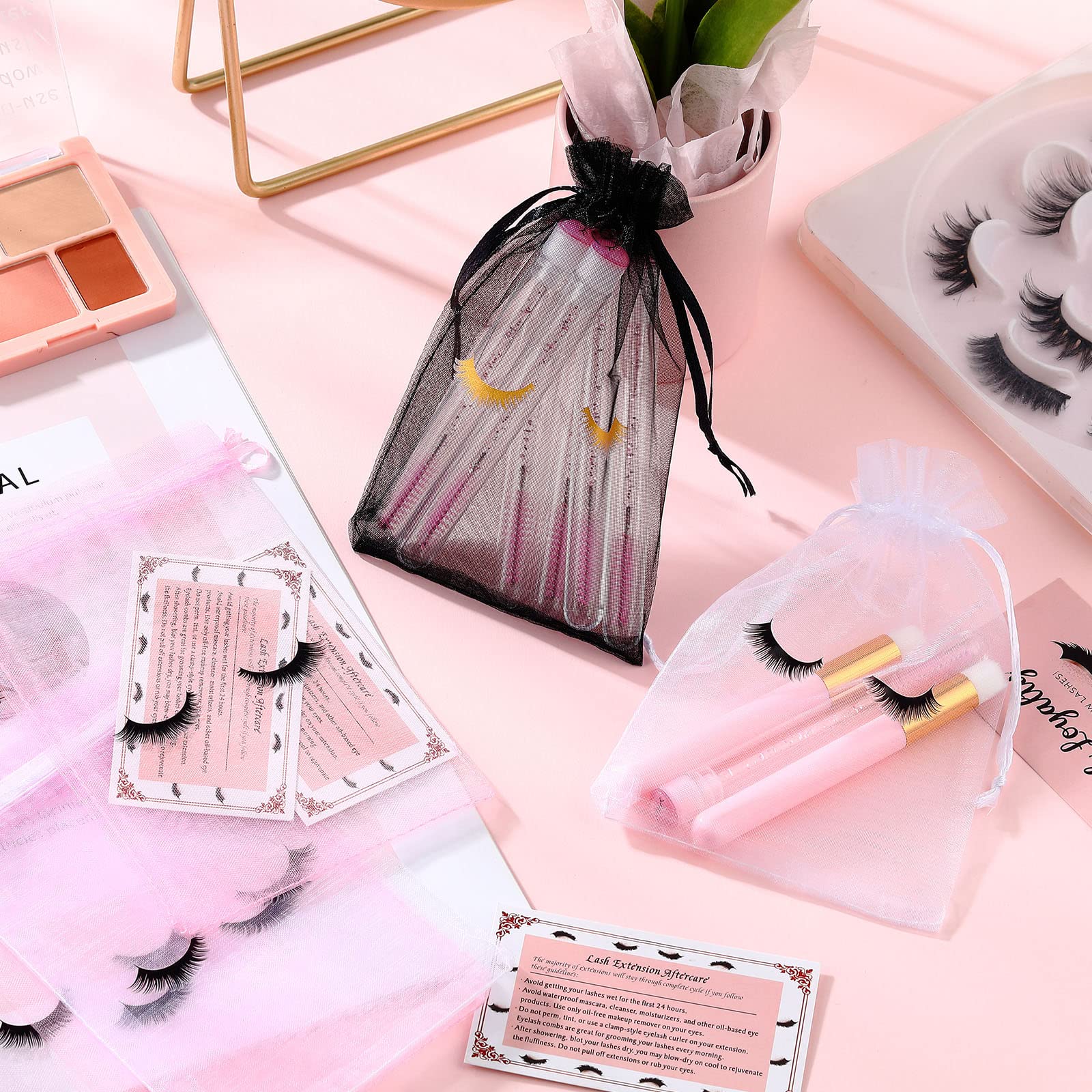 100 Pcs Eyelash Extension Aftercare Bags - 4x6 Inch Multicolor Organza Drawstring Cosmetic Pouches for Makeup, Jewelry & Beauty Supplies - Perfect for Lash Artists, Bridal Gifts & Travel Essentials