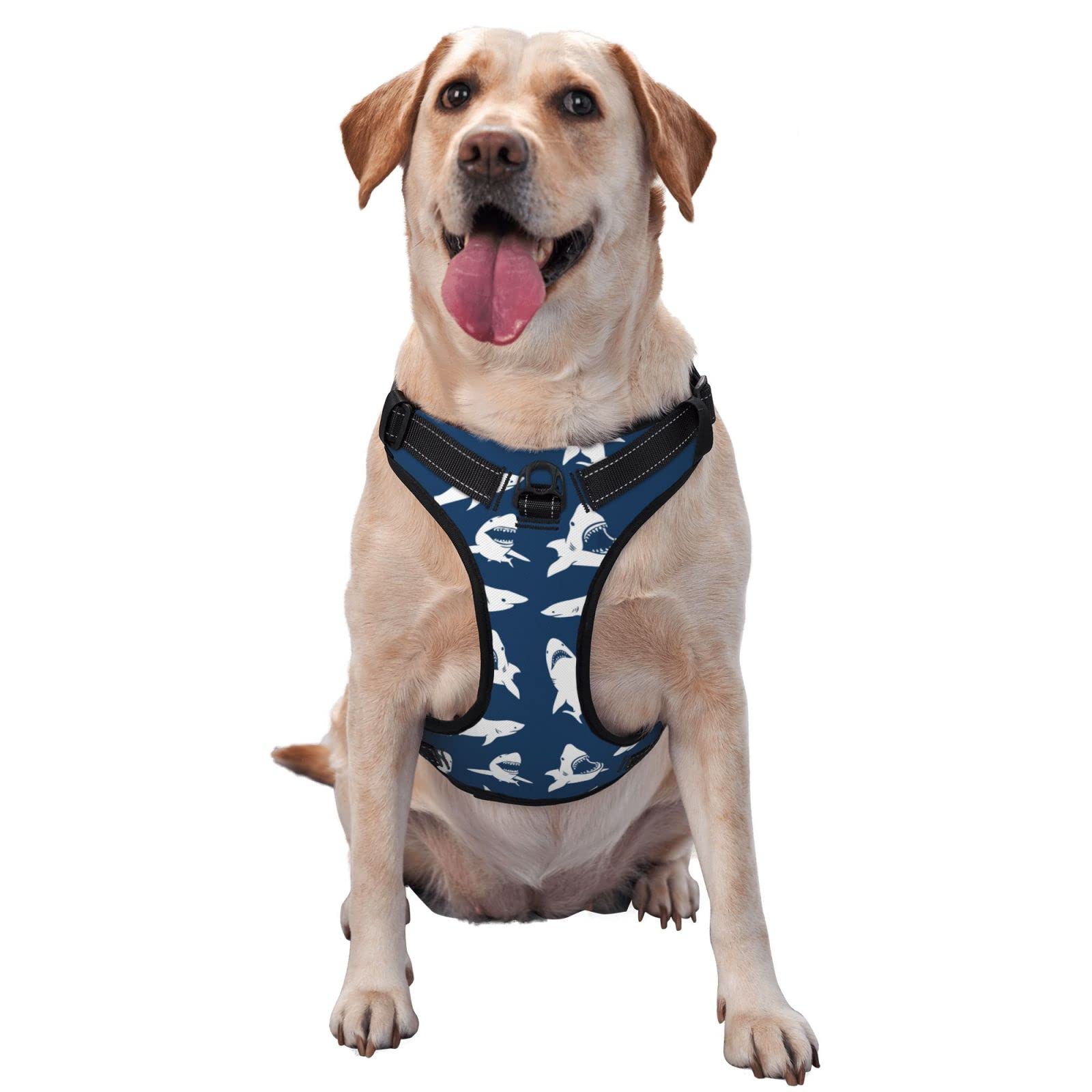 No Pull Dog Harness with Leash - Adjustable Reflective Oxford Pet Vest for Small Medium Large Dogs - Shark Blue Design with Front Clip for Easy Control - Perfect for Walking, Hiking & Outdoor Adventures