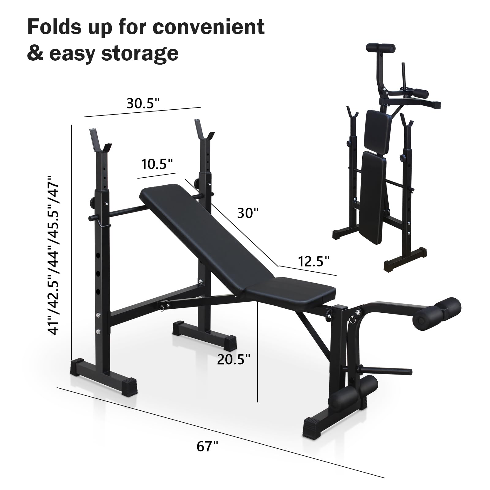 Olympic Weight Bench - Adjustable Folding Bench Press Set with Squat Rack for Home Gym | Full Body Workout Equipment for Strength Training & Fitness