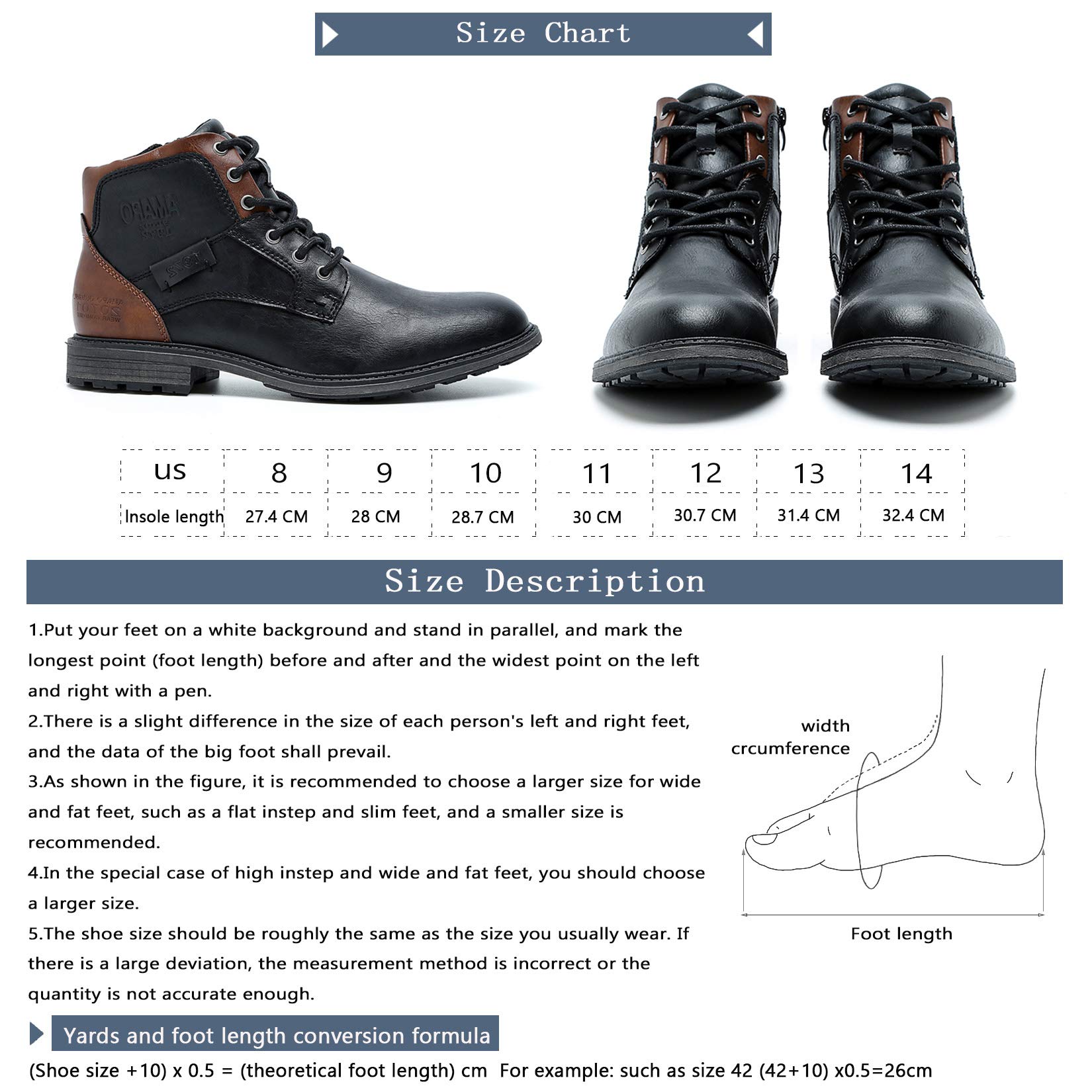 AMAPO Men's Casual Oxford Dress Boots with Buckle & Side Zipper - Stylish Lace-Up Ankle Boots for Business, Office & Night Out