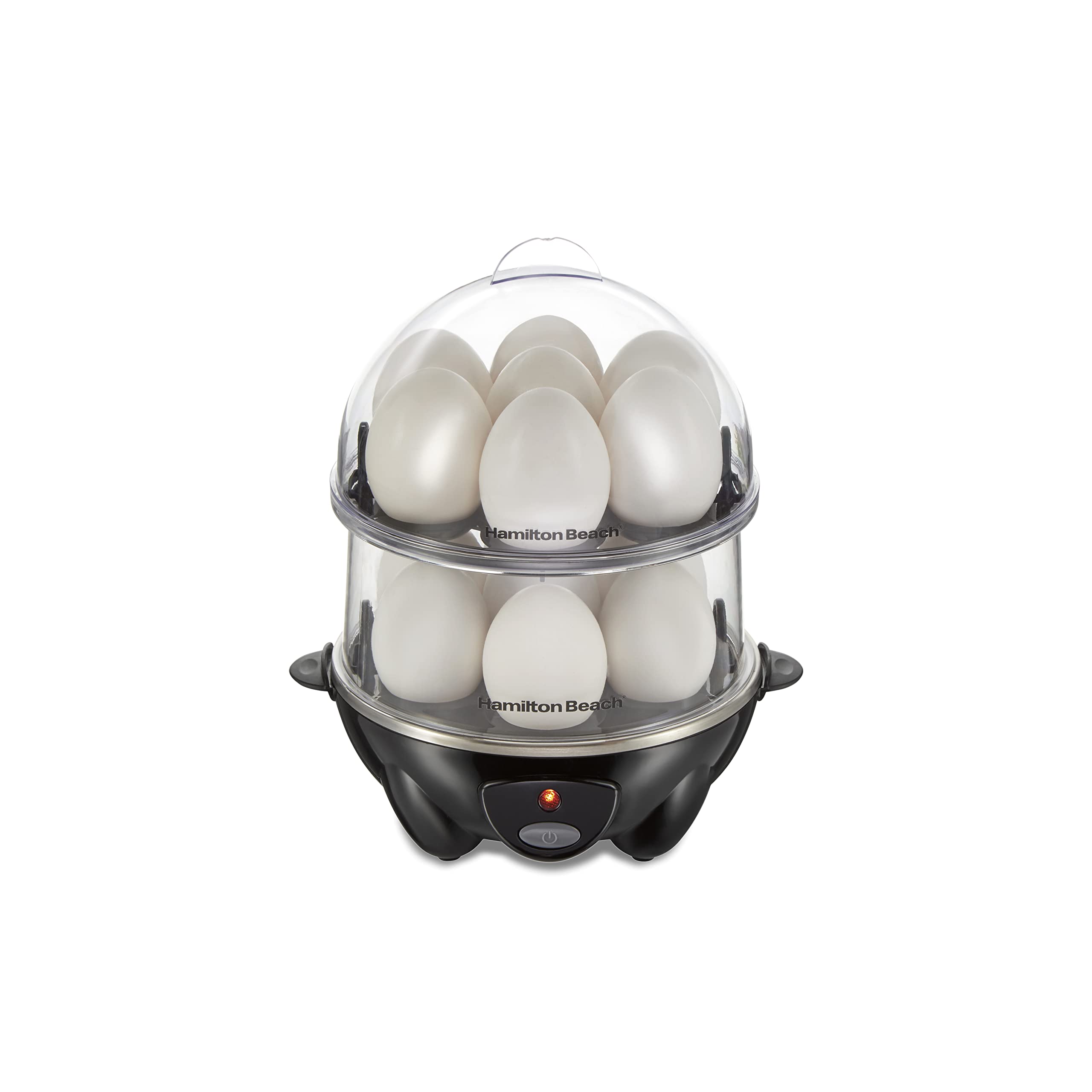 Hamilton Beach 3-in-1 Electric Egg Cooker - Hard Boiled Eggs, Poached Eggs & Omelet Maker with Vegetable Steamer, 14 Egg Capacity, Black (25508) - Perfect for Breakfast Meal Prep & Healthy Cooking