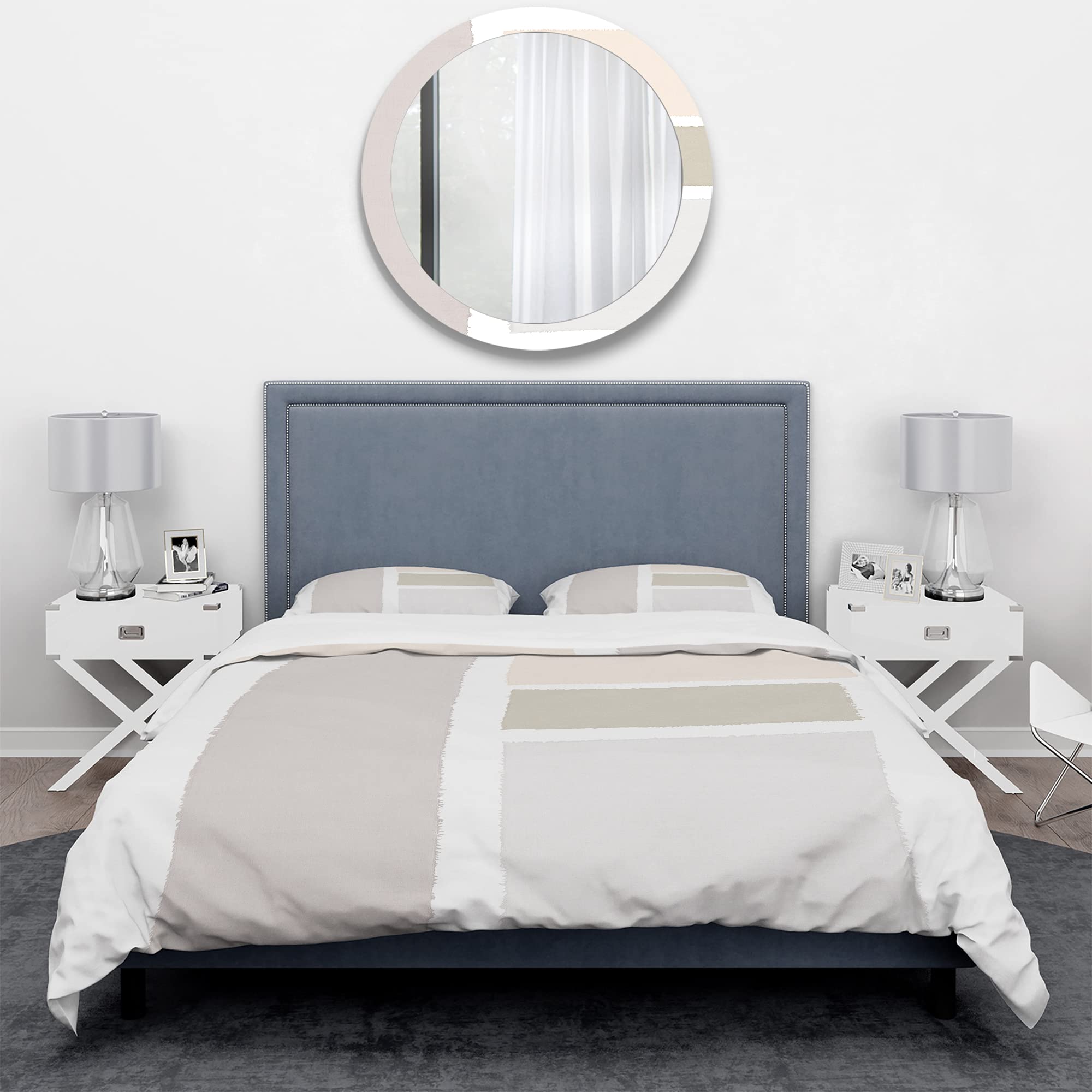 Beige Geometric Duvet Cover Set Queen Size - 3 Piece Modern Contemporary Bedding, Neutral White Simple Design for All Seasons | Perfect for Minimalist & Scandinavian Style Bedrooms