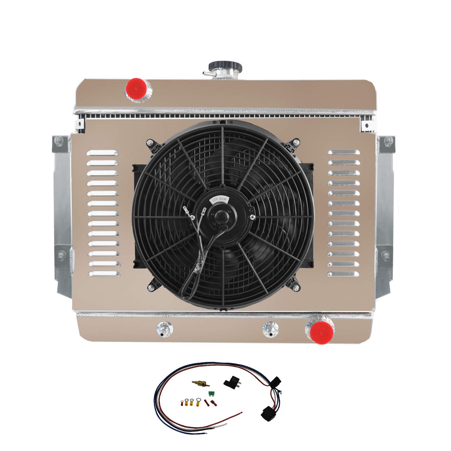3 Row Aluminum Radiator with Shroud & Fan Kit - Compatible with 1969-1970 Chevy Impala/Bel Air (L6/V8 Engines) - High Performance Cooling Upgrade for Classic Car Restoration & Hot Rod Builds
