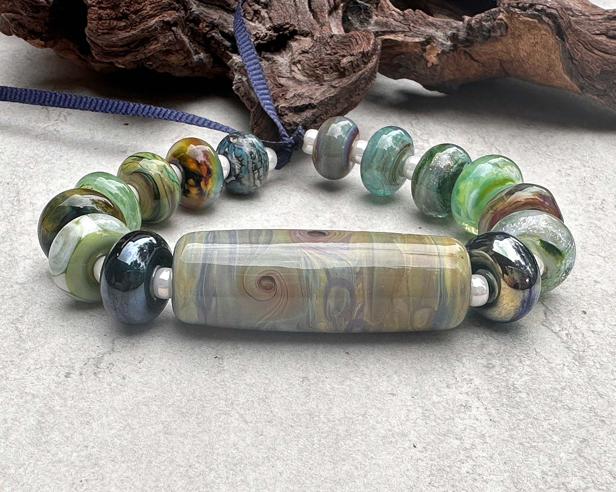 15 Handmade Green Orphan Mixed Lampwork Glass Beads for Jewelry Making - DIY Bracelets, Necklaces & Craft Projects (SRA)