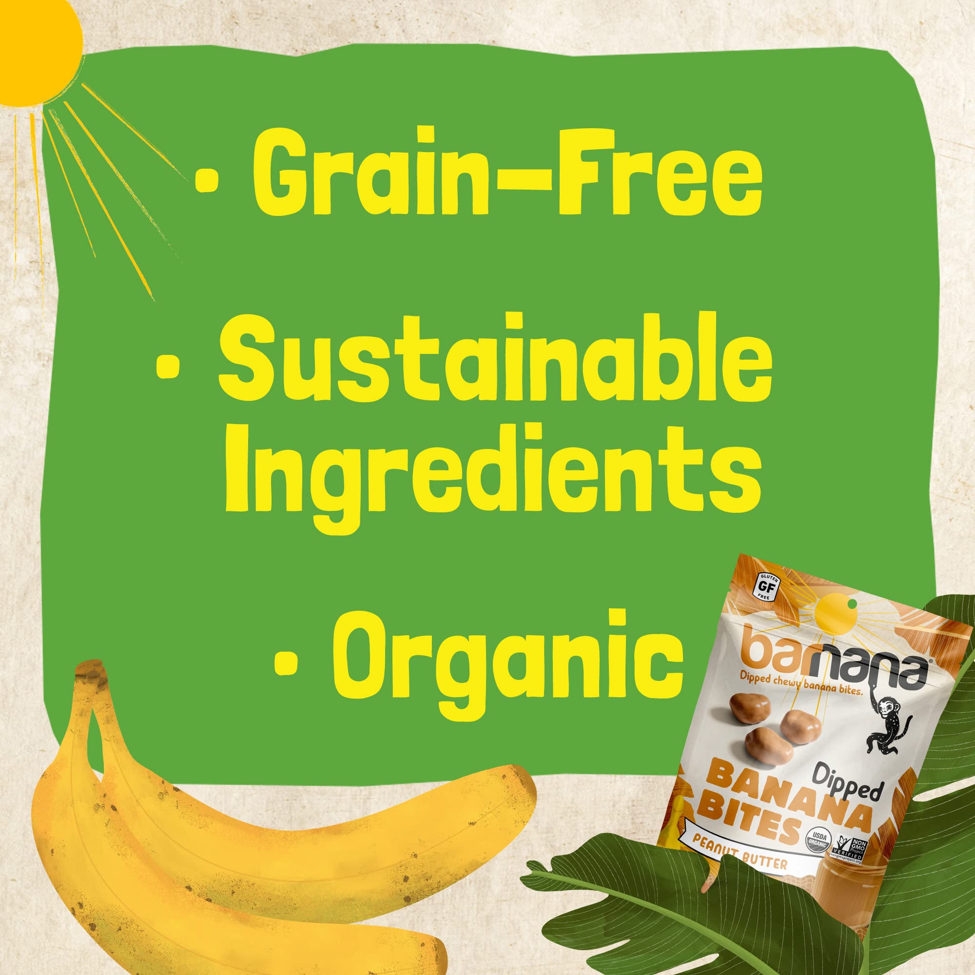 Organic Peanut Butter Dipped Banana Bites - Barnana Chewy Banana Snack Made with Real Fruit, Kosher, USDA Organic, Paleo Friendly (3.5oz, 6-Pack) | Healthy On-The-Go Snack for Kids, Hiking & Office