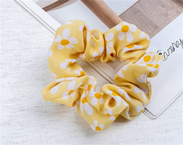 Daisy Scrunchies Hair Ties for Women & Girls - 5 Pack Satin Hair Bands with Daisy Flowers for Thick Hair - Soft Elastic Hair Accessories for Ponytails, Buns & Everyday Styling