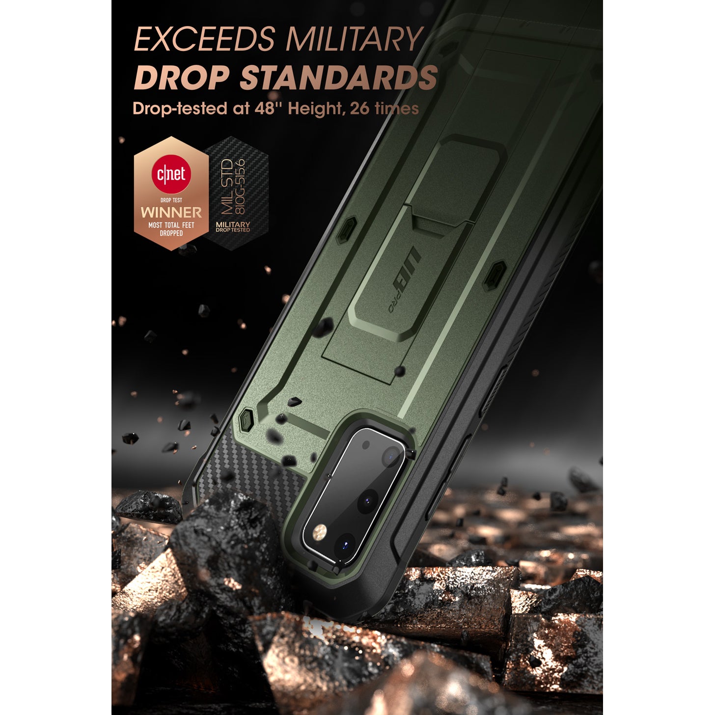 Samsung Galaxy S20 FE Unicorn Beetle Pro Rugged Case - Shockproof Heavy Duty Protective Cover with Built-in Screen Protector (Metallic Green) - Perfect for Outdoor Activities, Construction Work & Extreme Sports