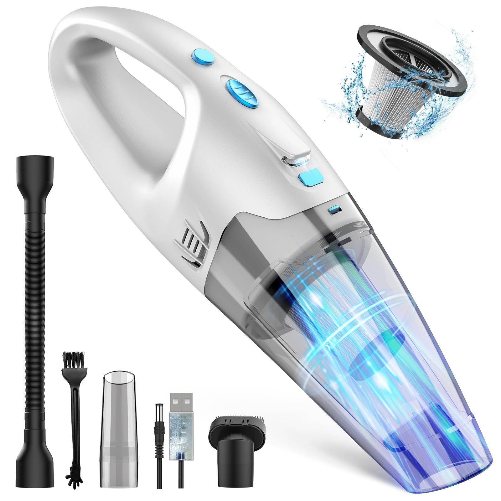 **Powerful Cordless Handheld Vacuum Cleaner - Rechargeable, Strong Suction, LED Light, 20 Min Runtime - Portable Car & Home Vacuum for Pet Hair, Dust, Crumbs - Ideal for Cars, Offices, and Quick Cleanups**