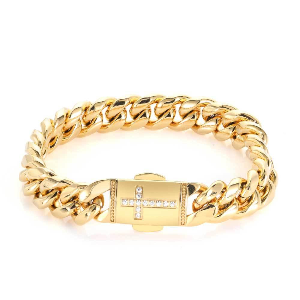Stainless Steel Cuban Link Chain Micro Set Zircon Spring Snap Bracelet for Men Women - Perfect for Casual Wear, Parties & Gifts