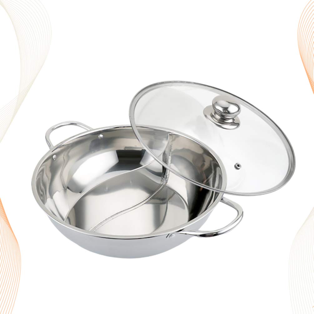 Hemoton 32cm Stainless Steel Hot Pot with Divider - Multi-Functional Induction Cooker Pot for Shabu Shabu, Soup & Stew | Perfect for Home Cooking, Family Gatherings & Asian Cuisine